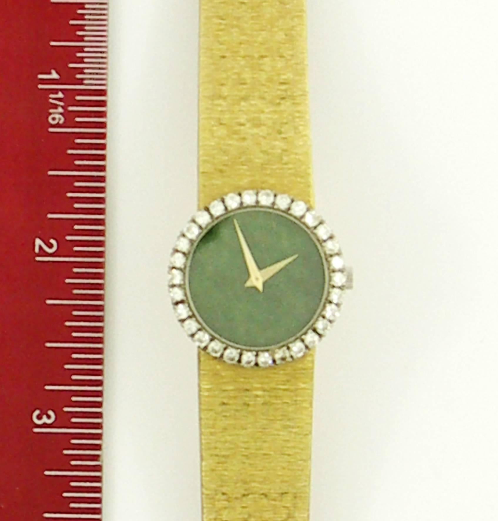 Piaget Lady's Yellow Gold Jade Dial Diamond Bezel Wristwatch 2