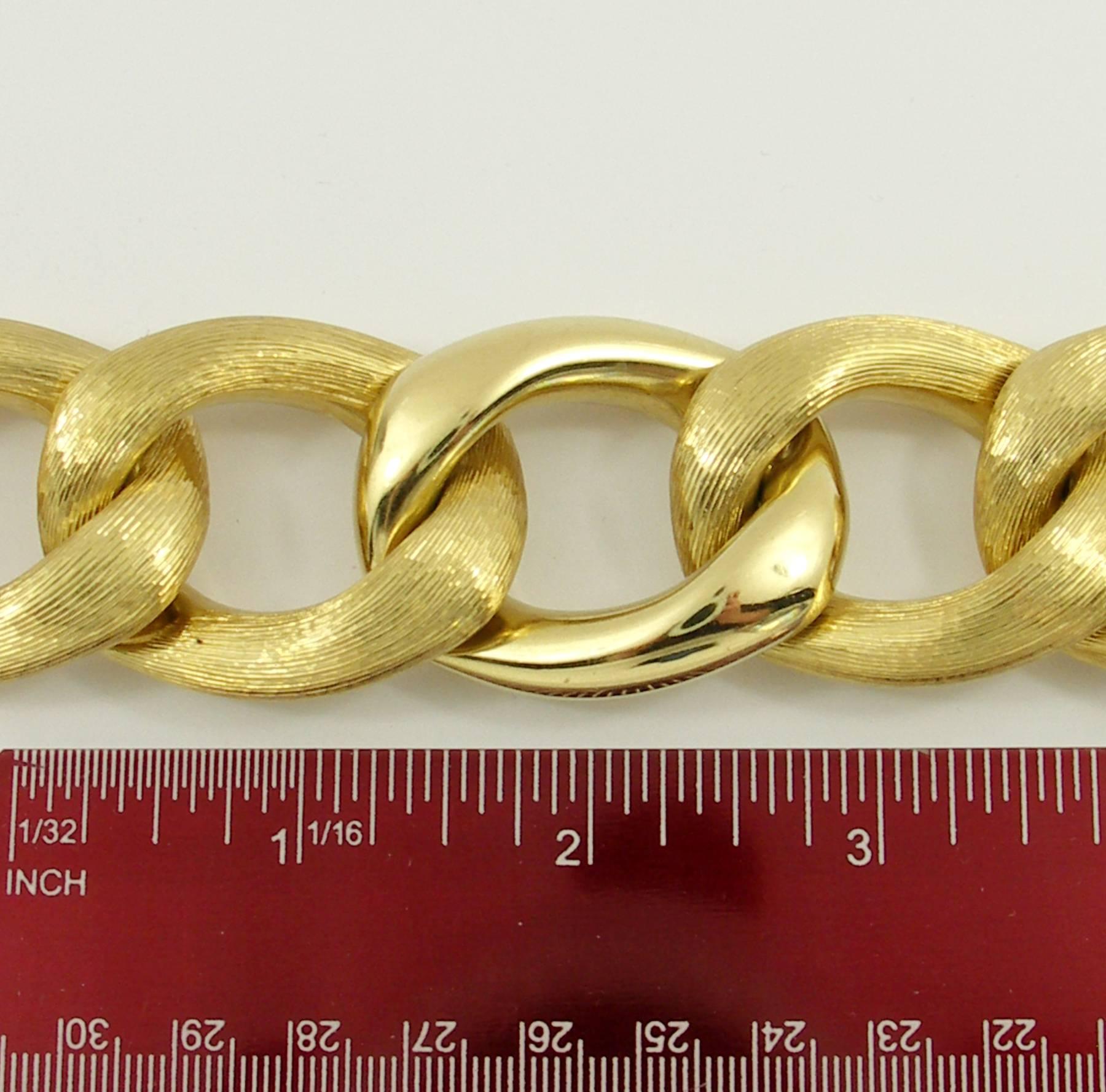 Gold Bracelet with Florentine and High Polished Links 2