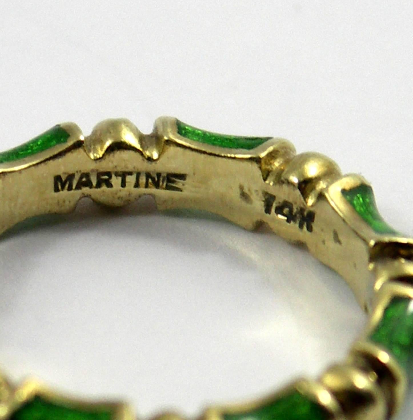 Women's or Men's Matched Pair Martine Green Enameled Gold Band Rings