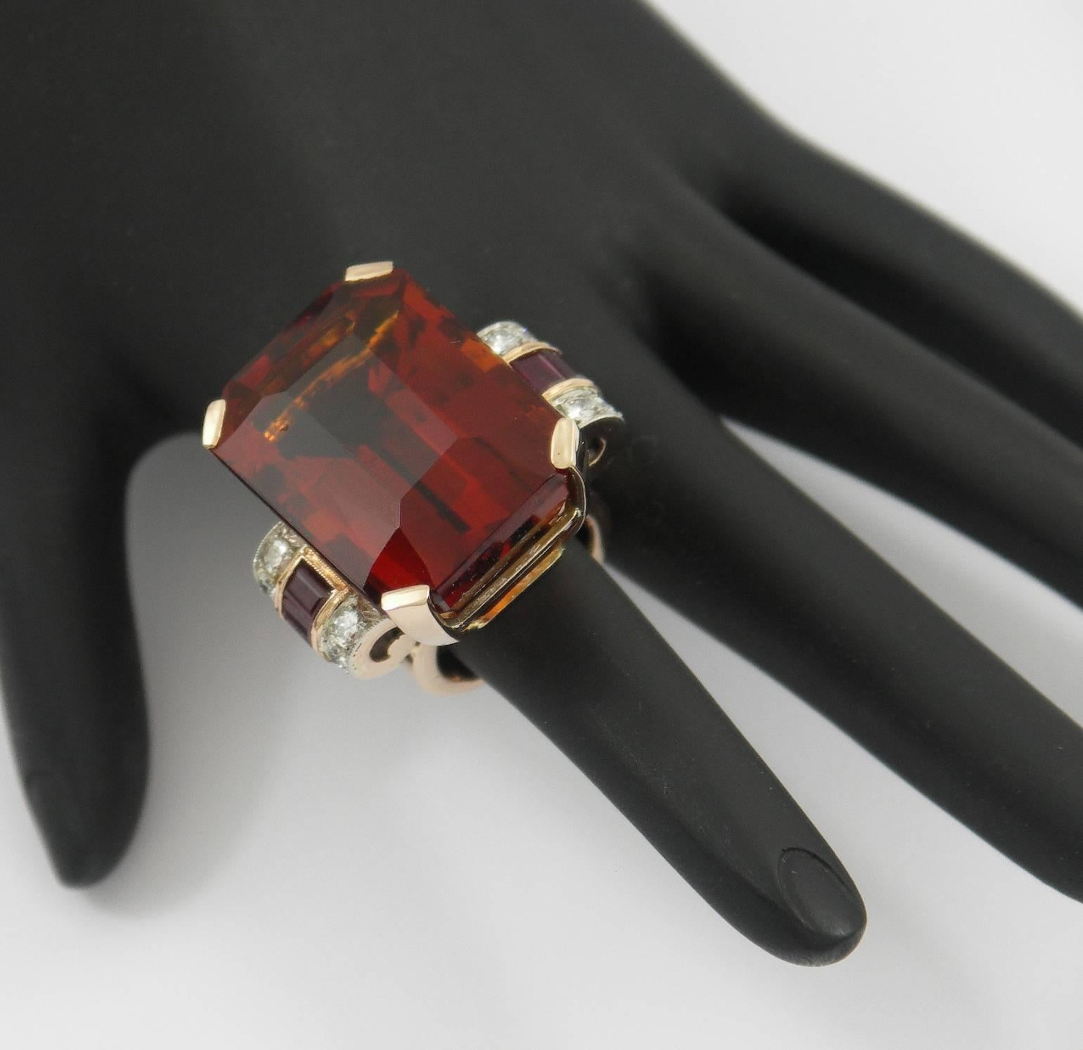 Retro Citrine Ruby Diamond Gold Platinum Ring 1