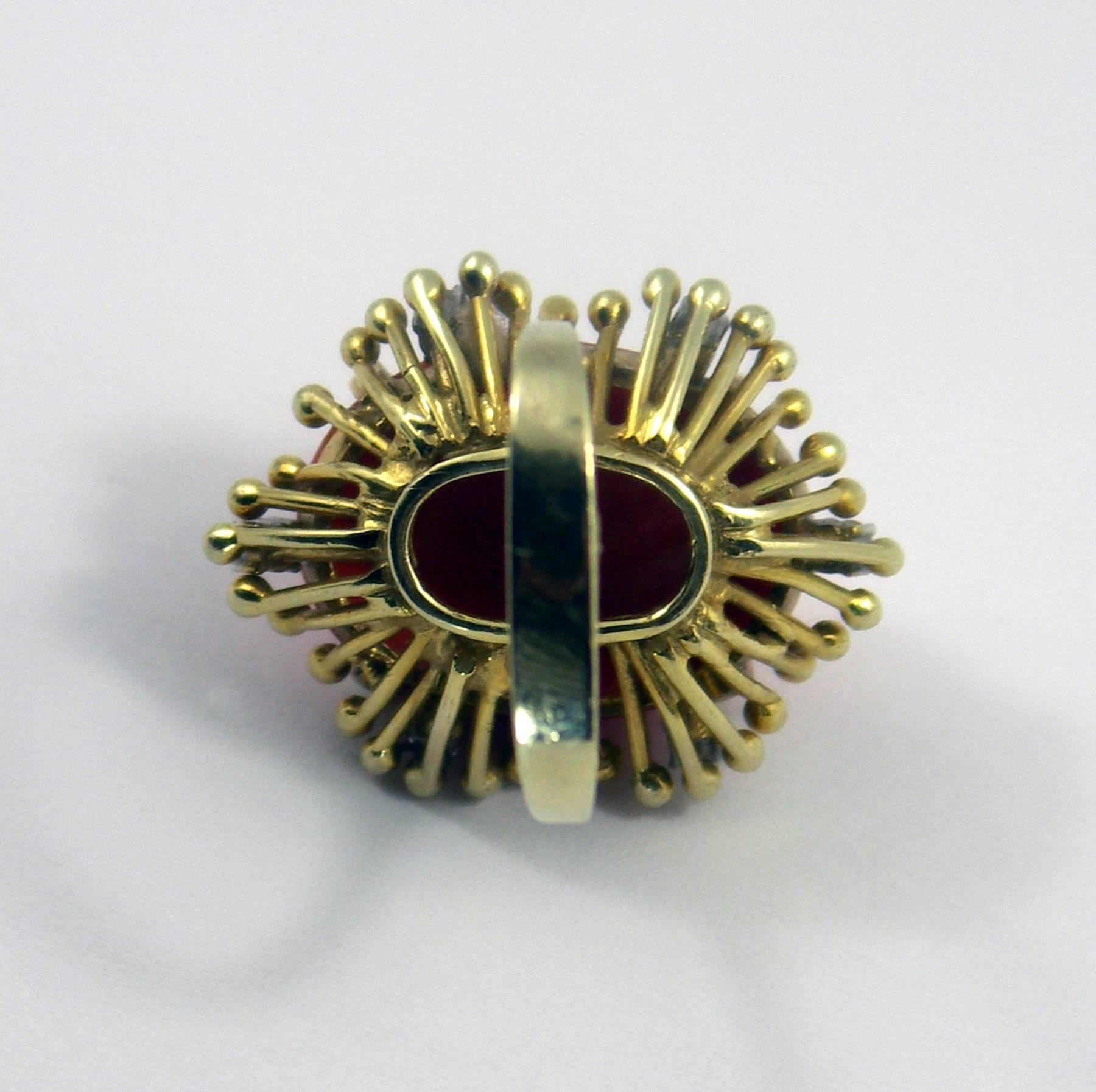 Starburst Coral Diamond Gold Ring In Excellent Condition In Palm Beach, FL