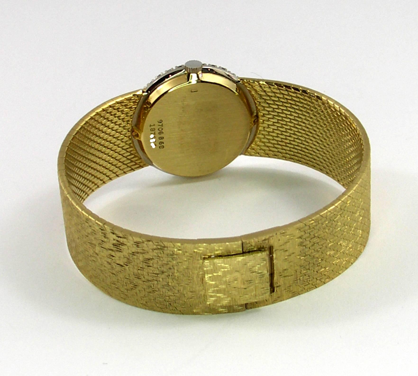 Piaget Ladies Yellow Gold Diamond Bezel Opal Dial Wristwatch In Excellent Condition In Palm Beach, FL
