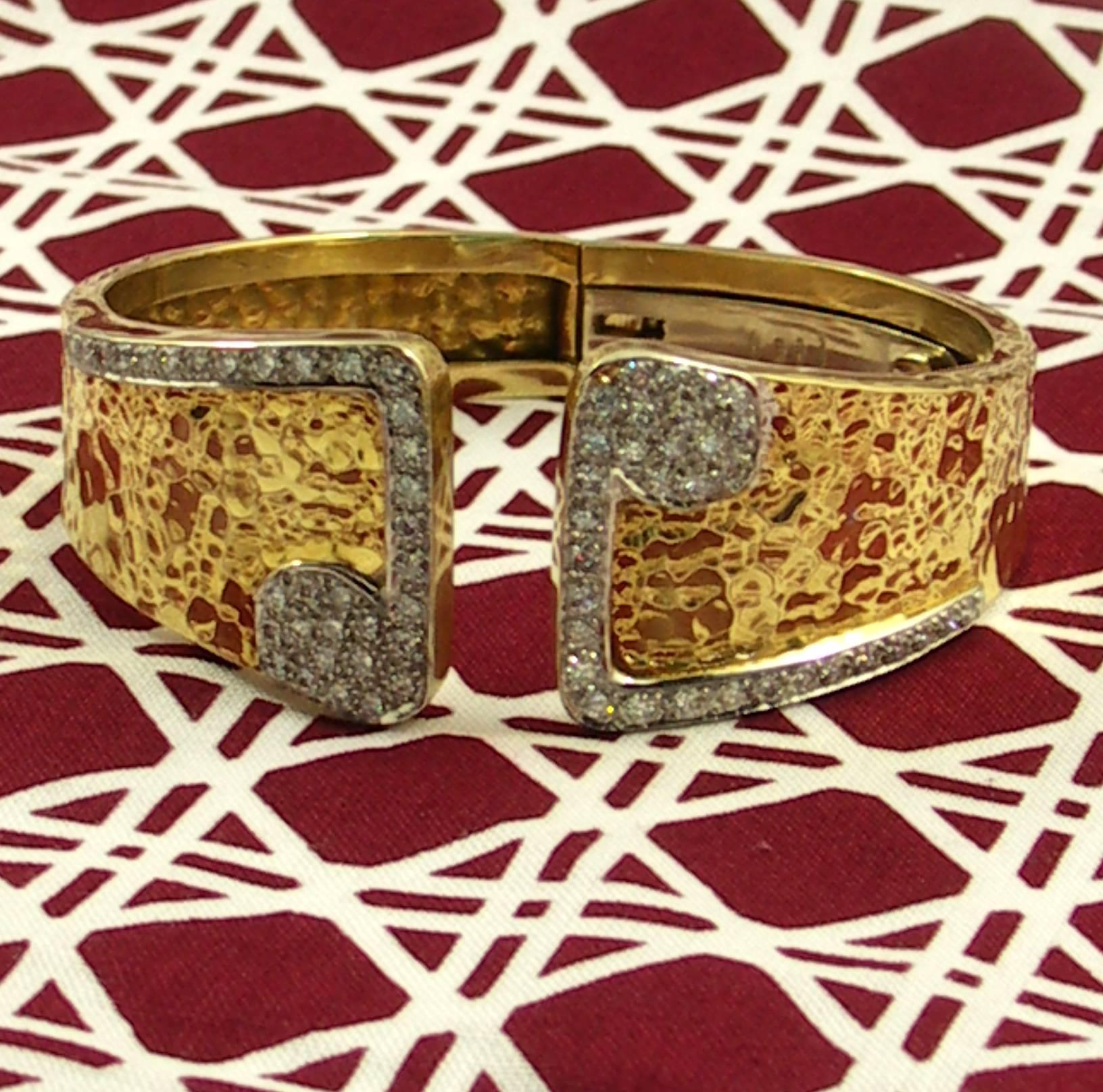 Women's or Men's Diamond Hammered Gold Bracelet