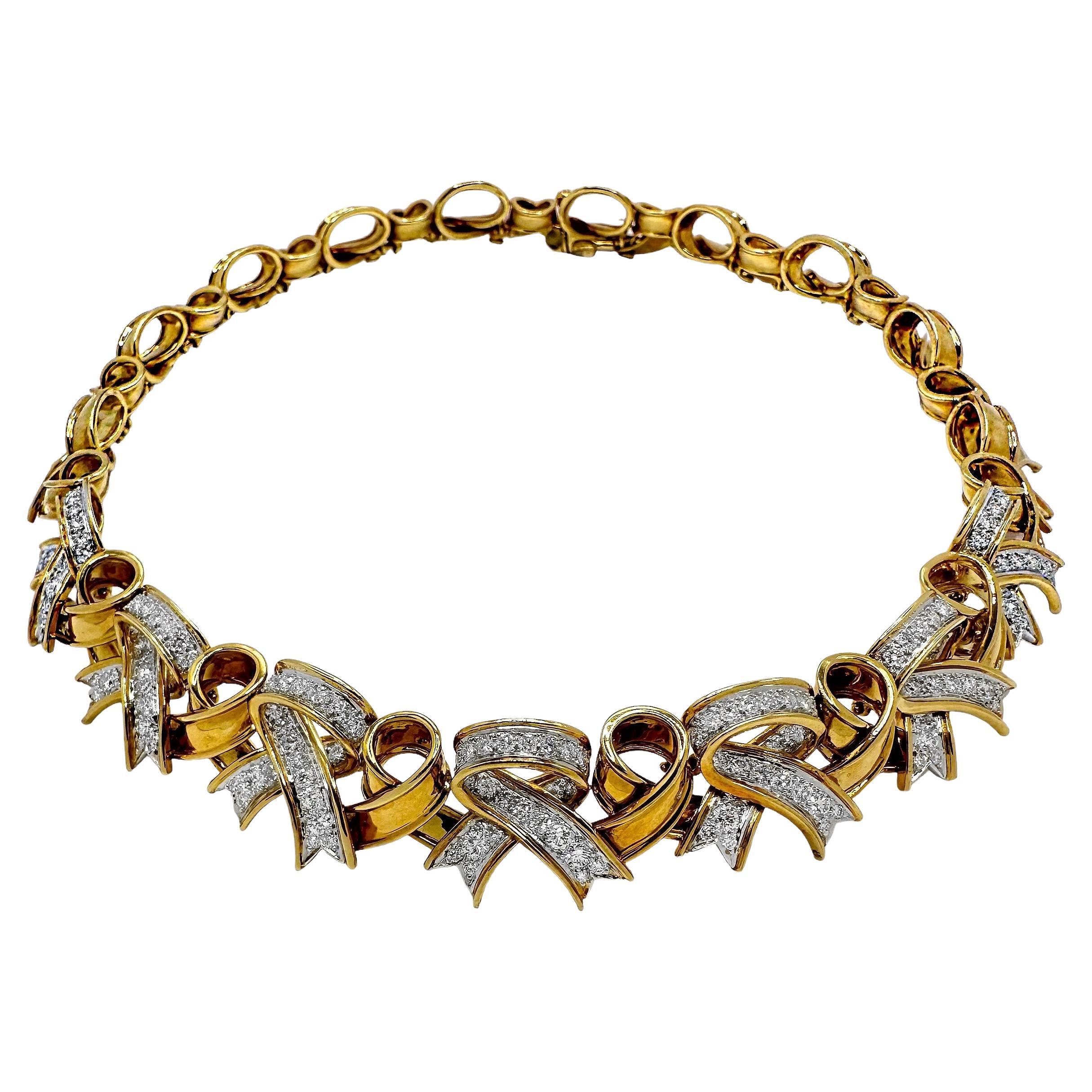 Weinlese Tiffany & Co. Halskette aus Gold und Platin mit Diamanten aus der Kollektion Ribbons