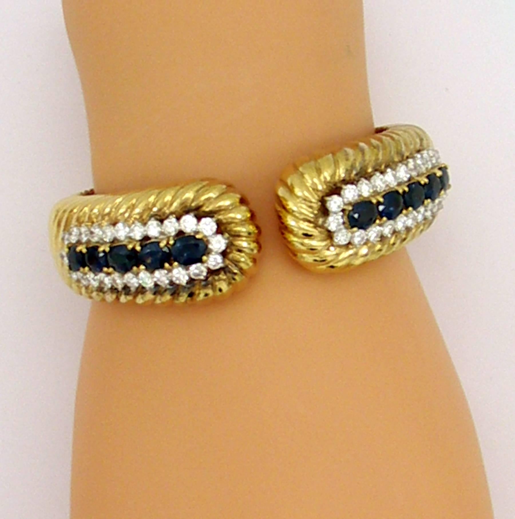 Women's or Men's Rope Edged Design Diamond Sapphire Bracelet