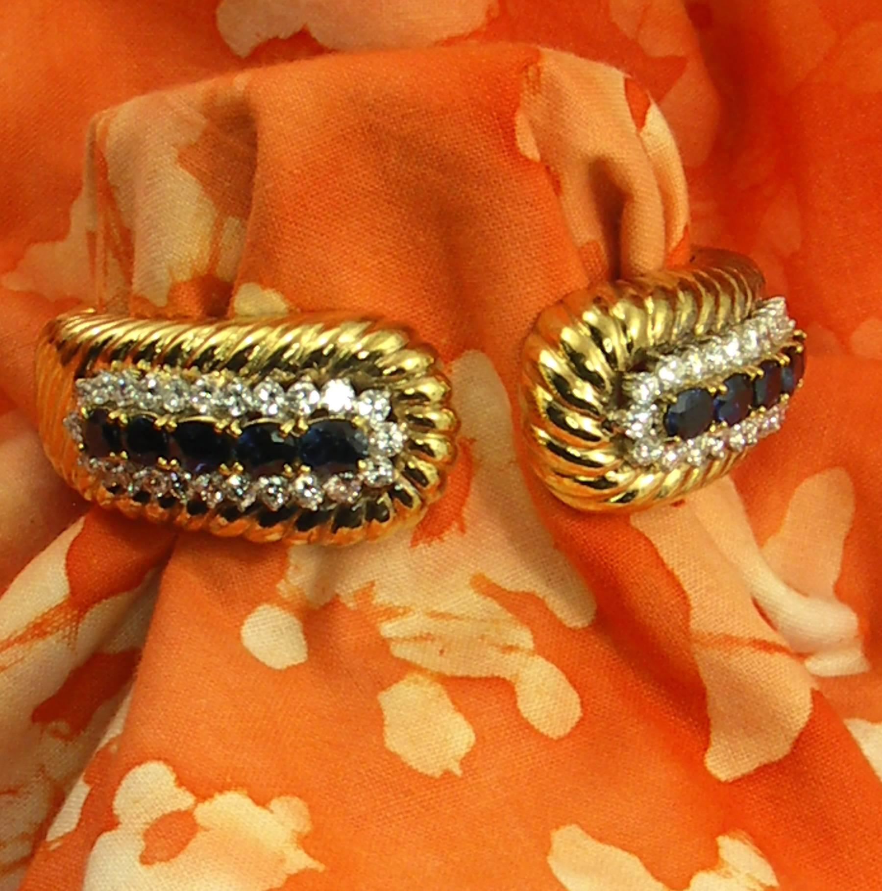Rope Edged Design Diamond Sapphire Bracelet 1