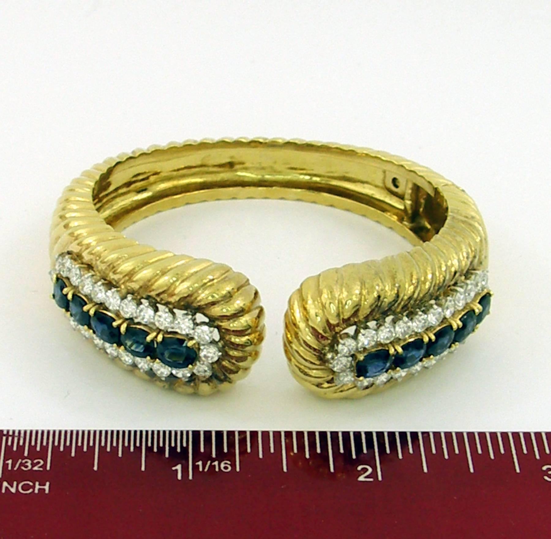 Rope Edged Design Diamond Sapphire Bracelet 3