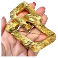 1960s-1970s Broche Colgante Francés de Oro Acabado Corteza de Wander 3 1/2 Pulgadas de Largo