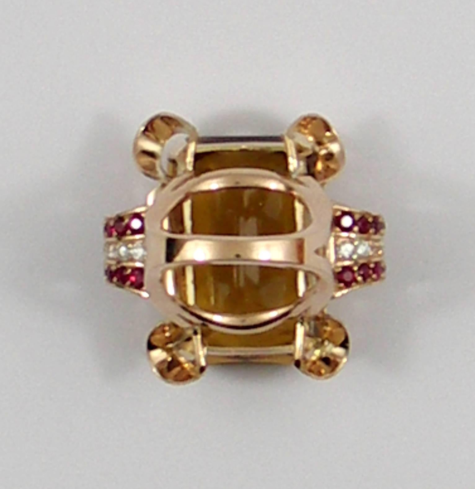 Retro Citrine Diamond Ruby Ring In Excellent Condition For Sale In Palm Beach, FL