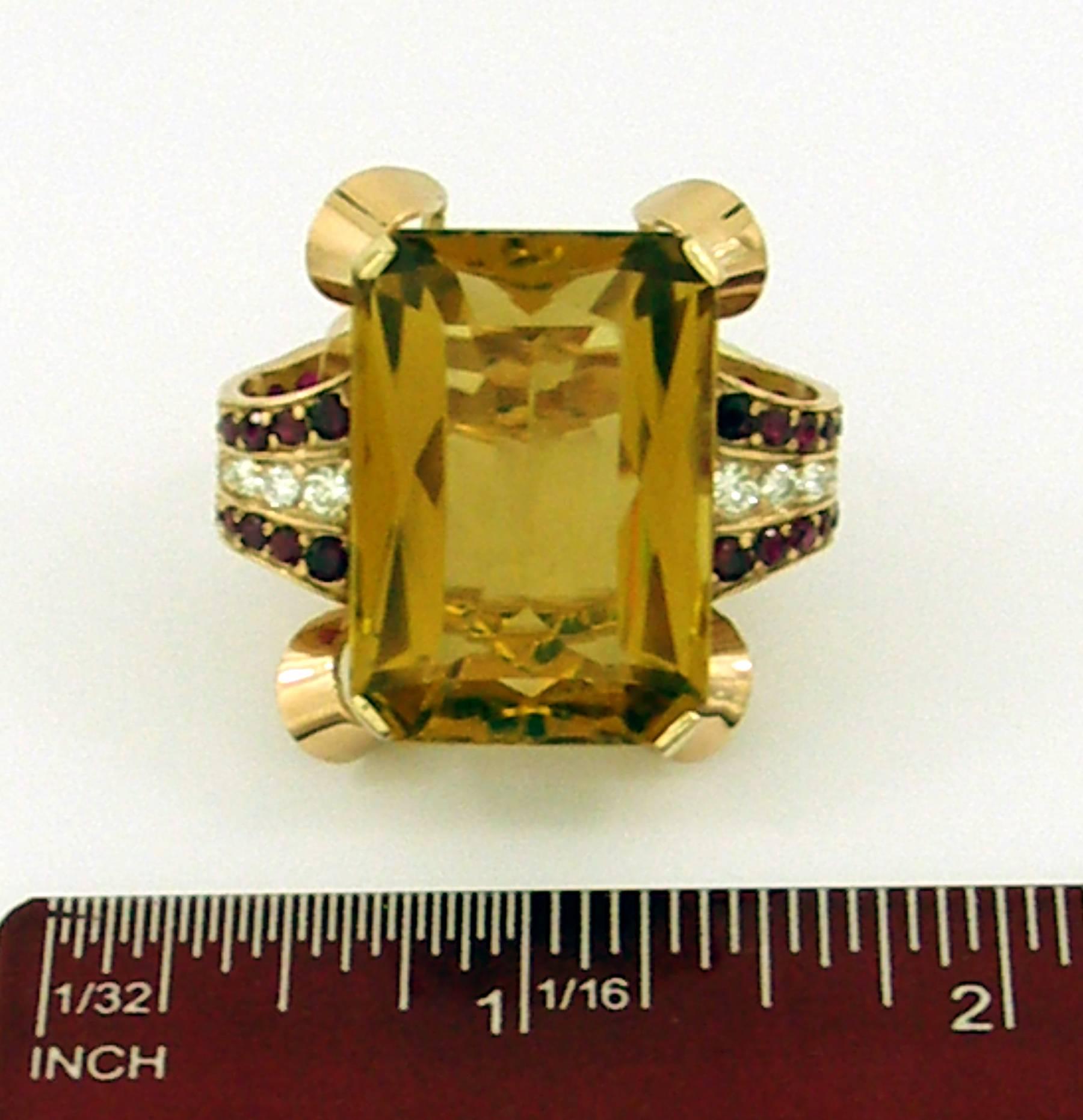 Women's or Men's Retro Citrine Diamond Ruby Ring For Sale