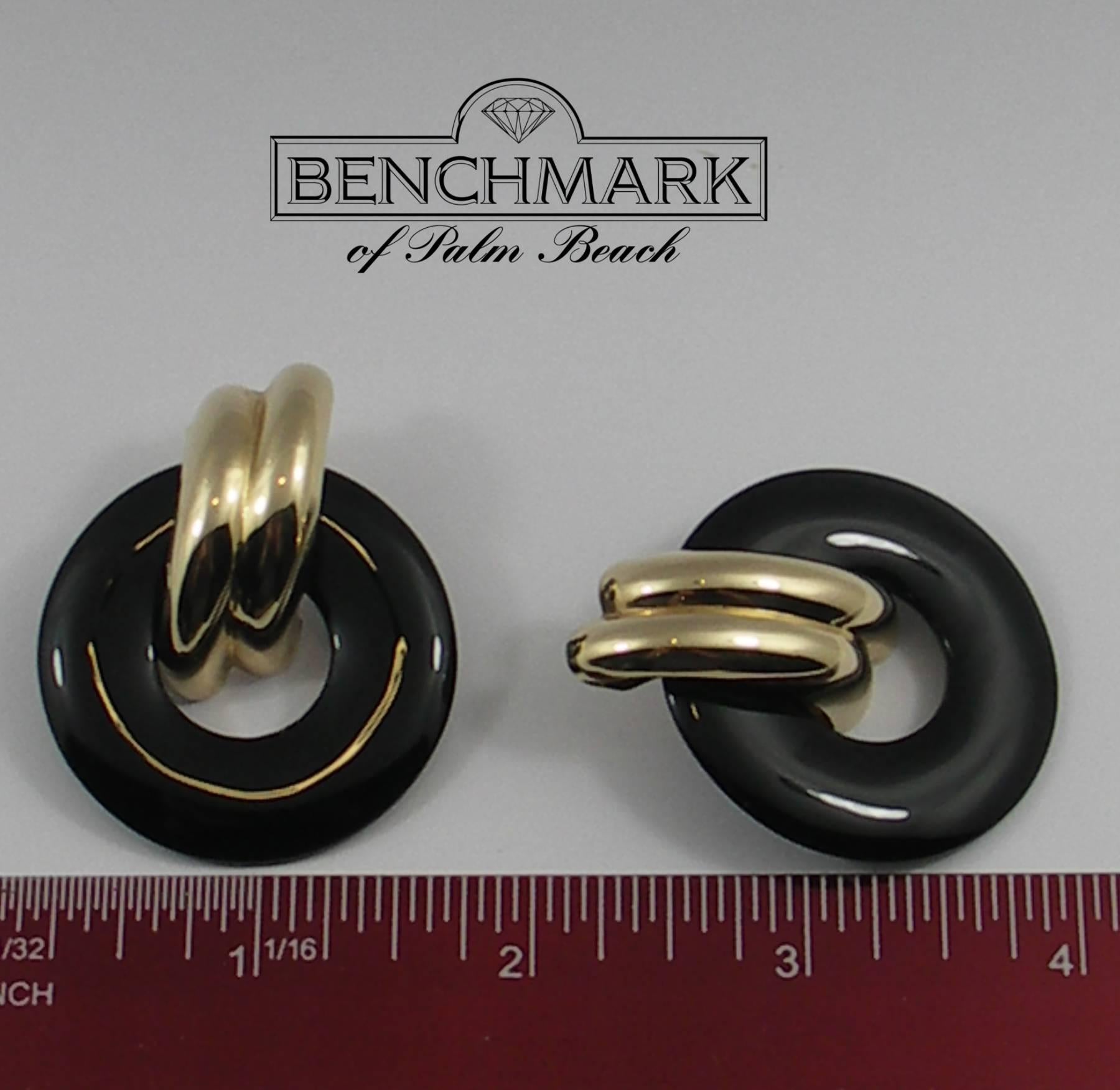 Gold Door Knocker Earrings with Onyx Discs 3