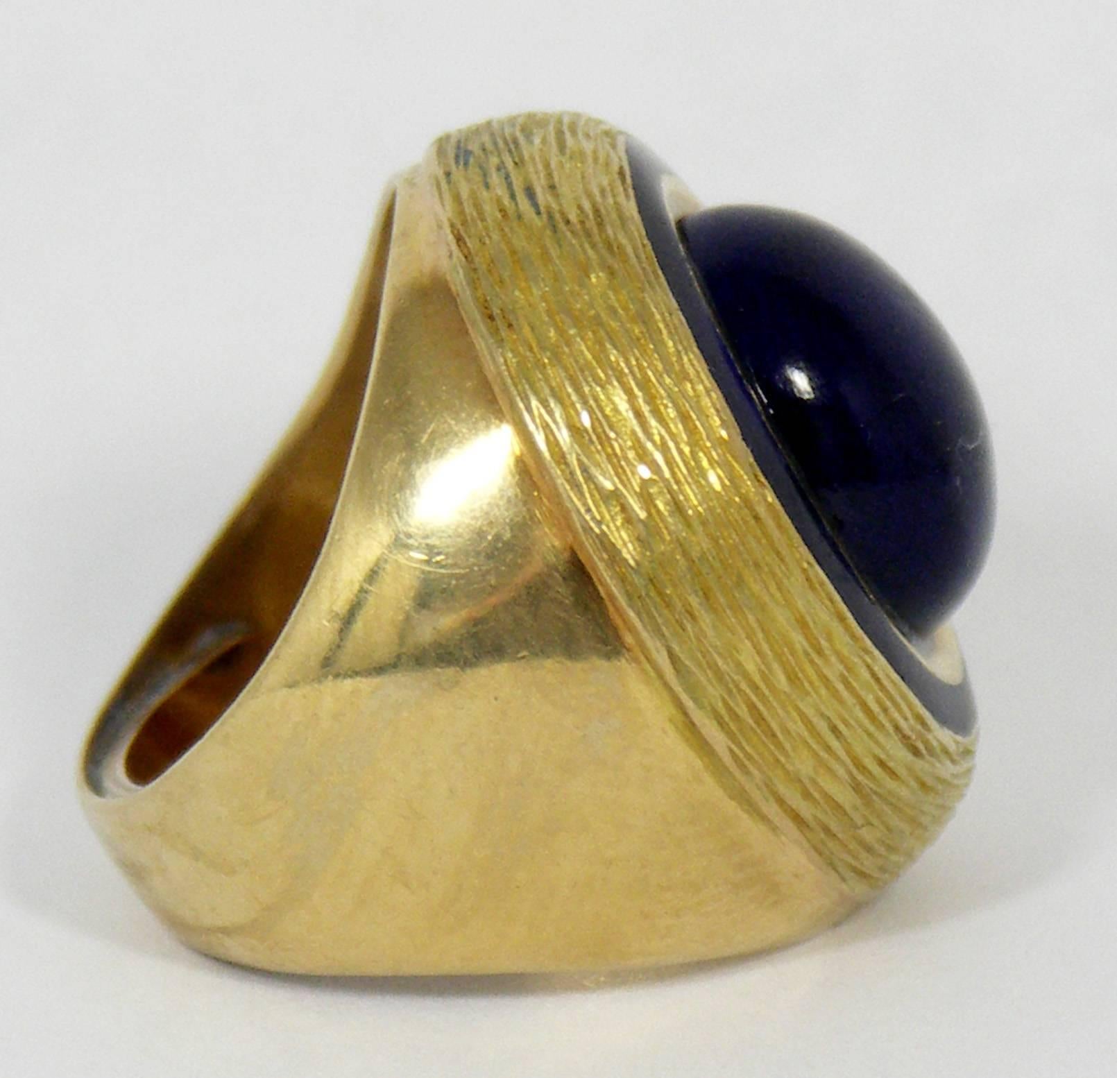 Stylish Gold, Lapis and Blue Enamel Ring In Excellent Condition In Palm Beach, FL
