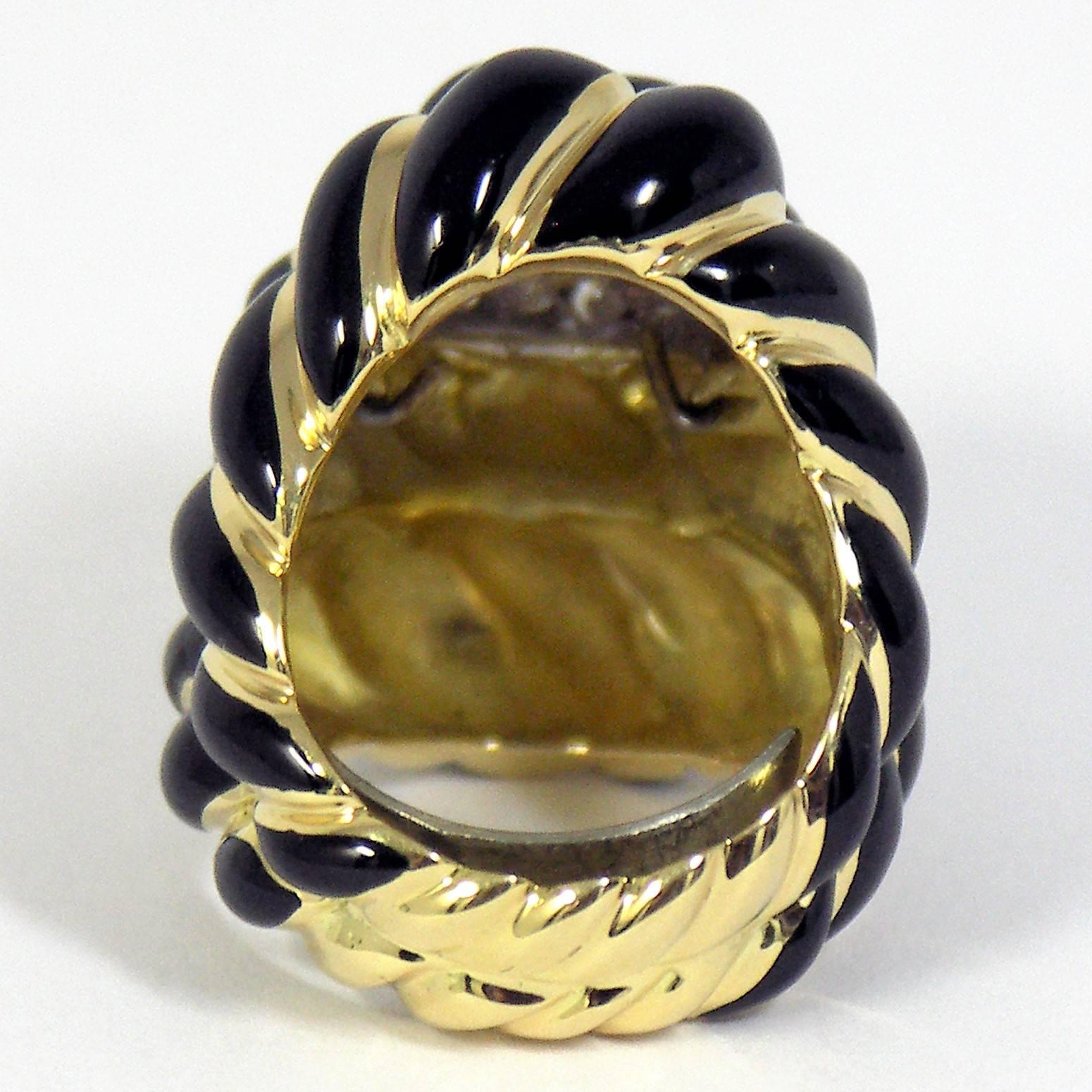 David Webb Gold, Black Enamel and Diamond Ring 1