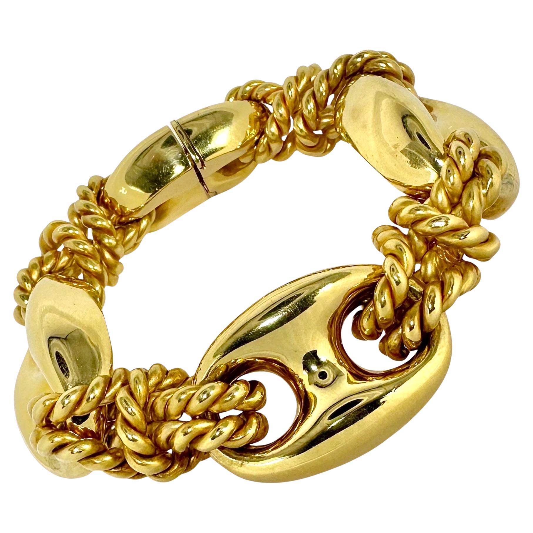 Vintage Italian 18K Gold Alternating Mariner & Nautical Knot Link Bracelet