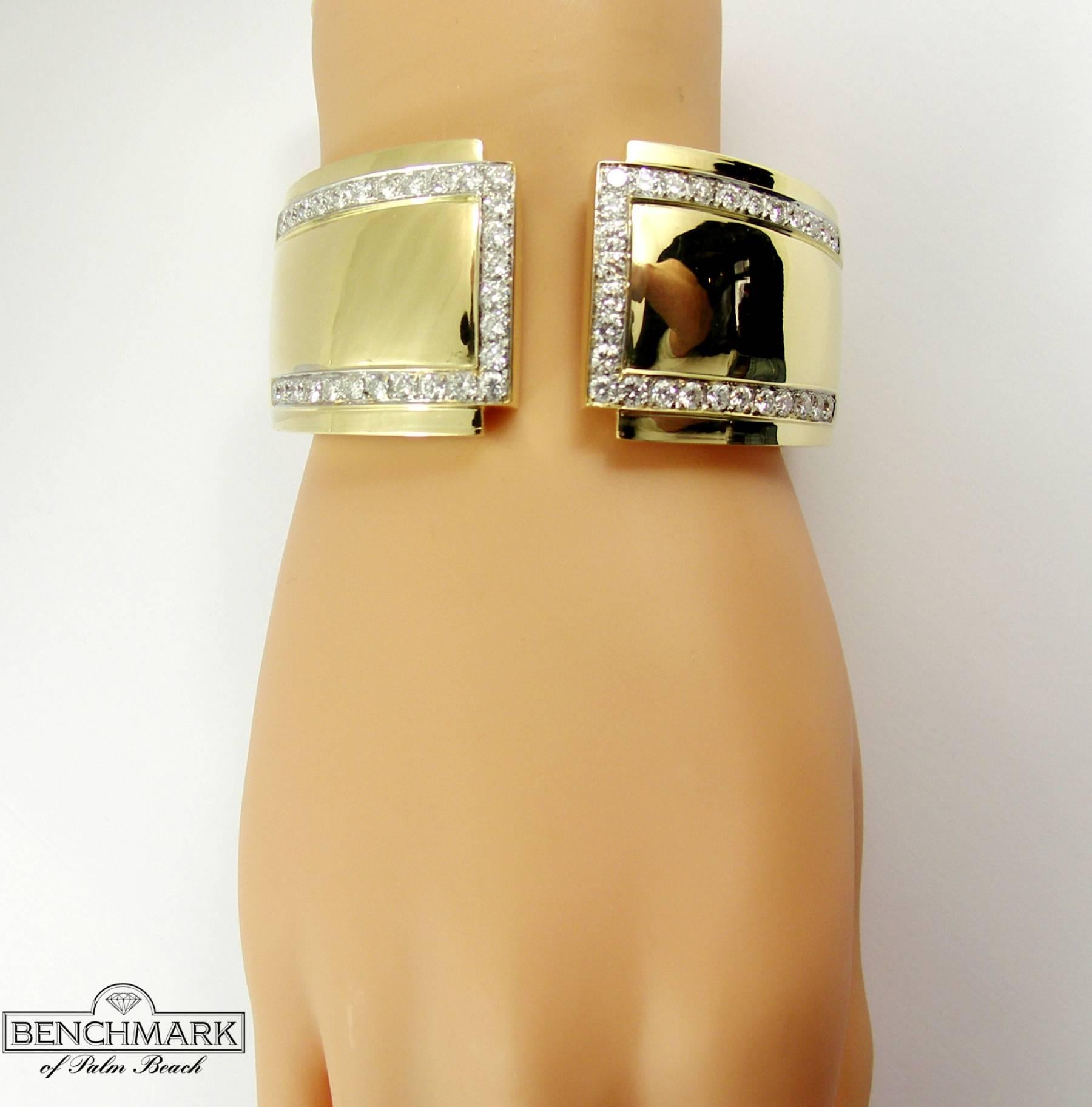 Women's Split Front Wide Diamond Gold Cuff Bracelet