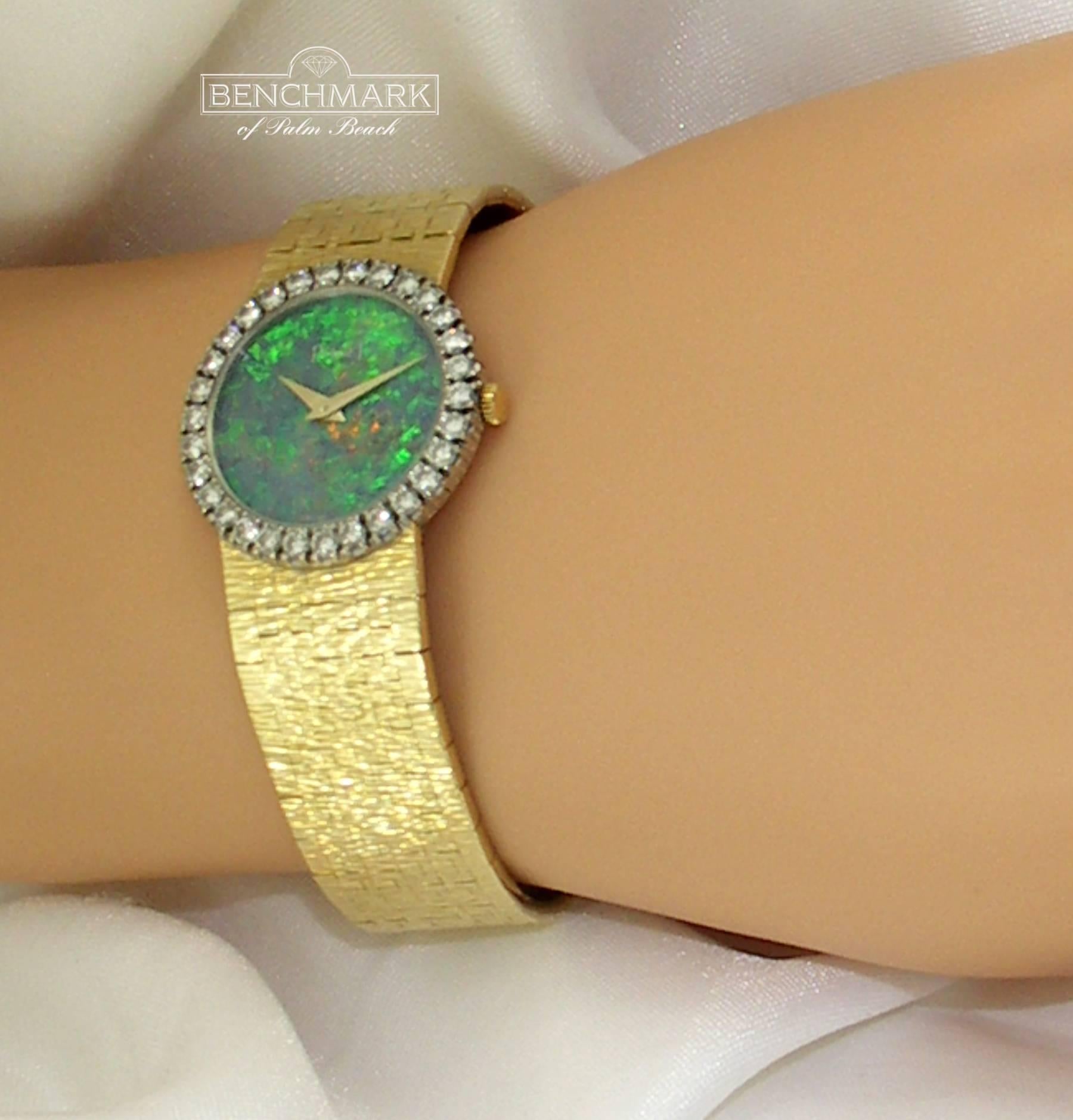 Women's Piaget Ladies Yellow Gold Diamond Bezel Opal Dial Quartz Wristwatch