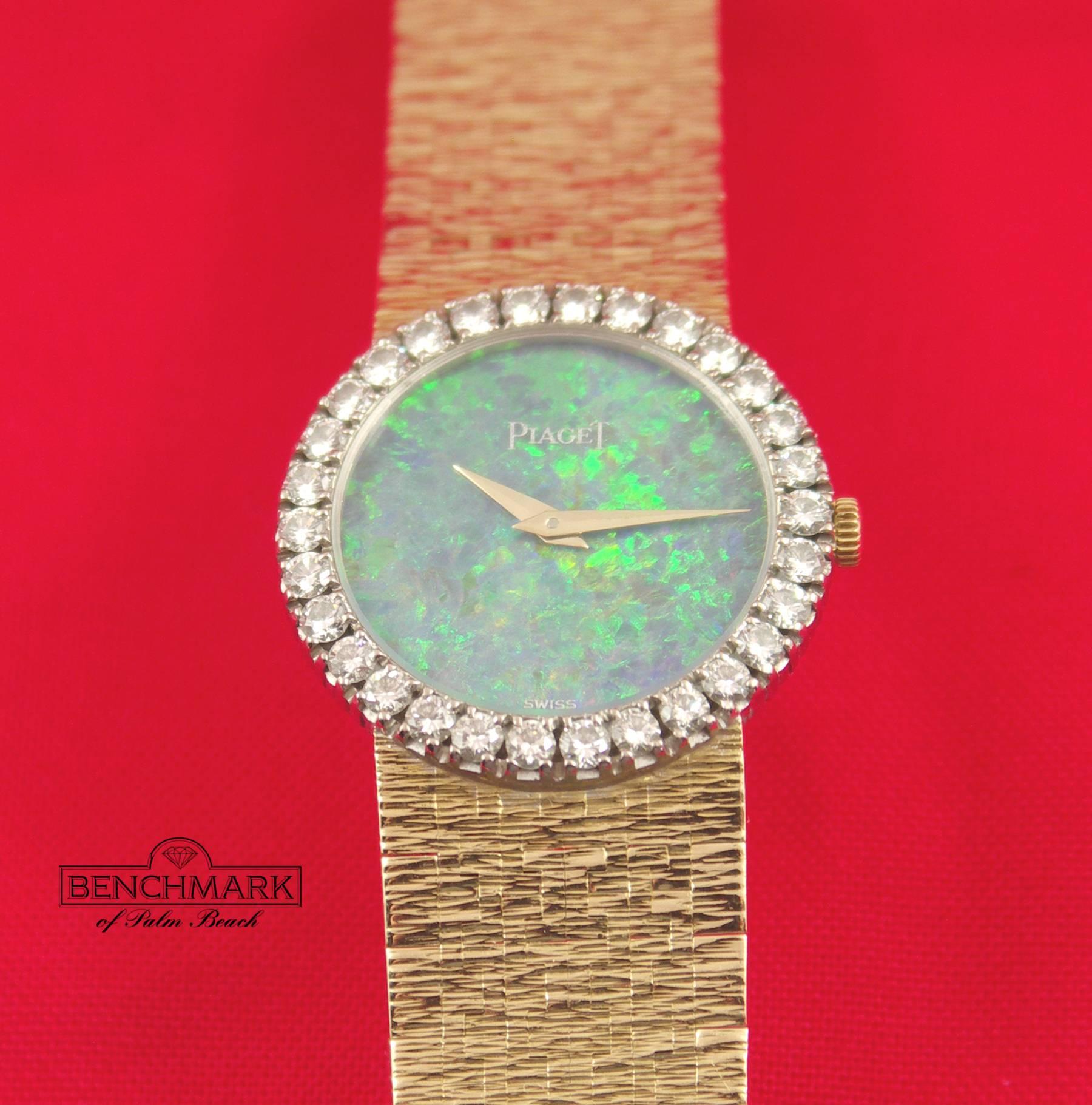 Piaget Ladies Yellow Gold Diamond Bezel Opal Dial Quartz Wristwatch 1