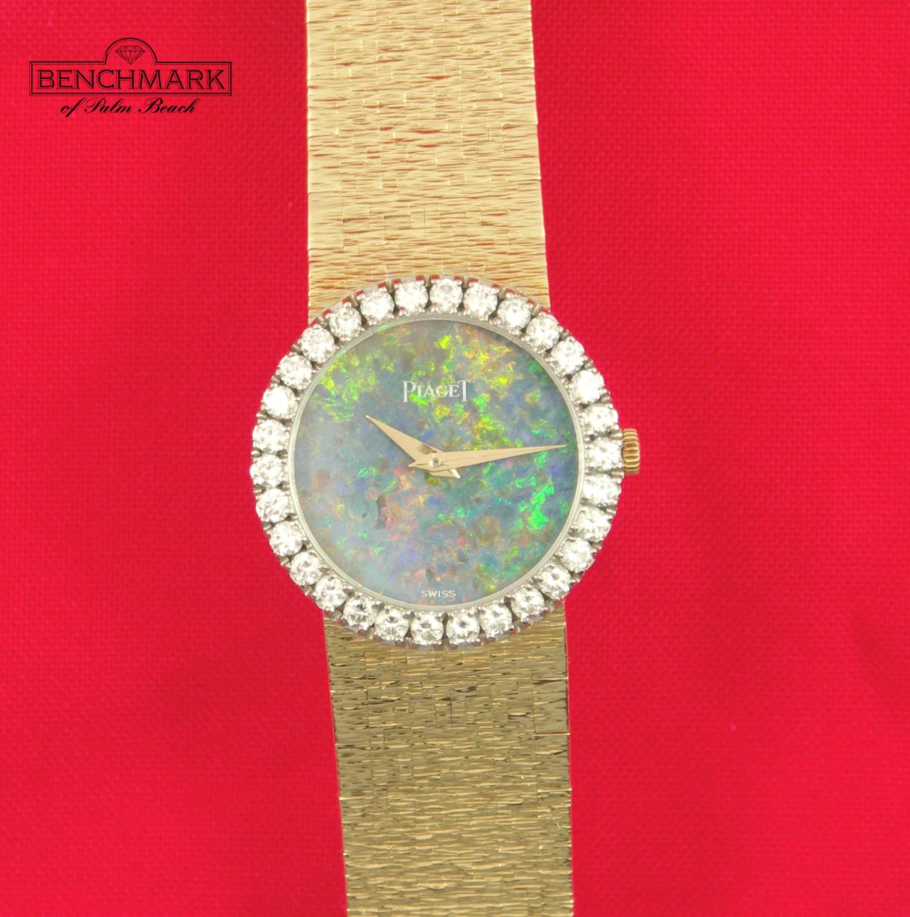 Piaget Ladies Yellow Gold Diamond Bezel Opal Dial Quartz Wristwatch In Excellent Condition In Palm Beach, FL