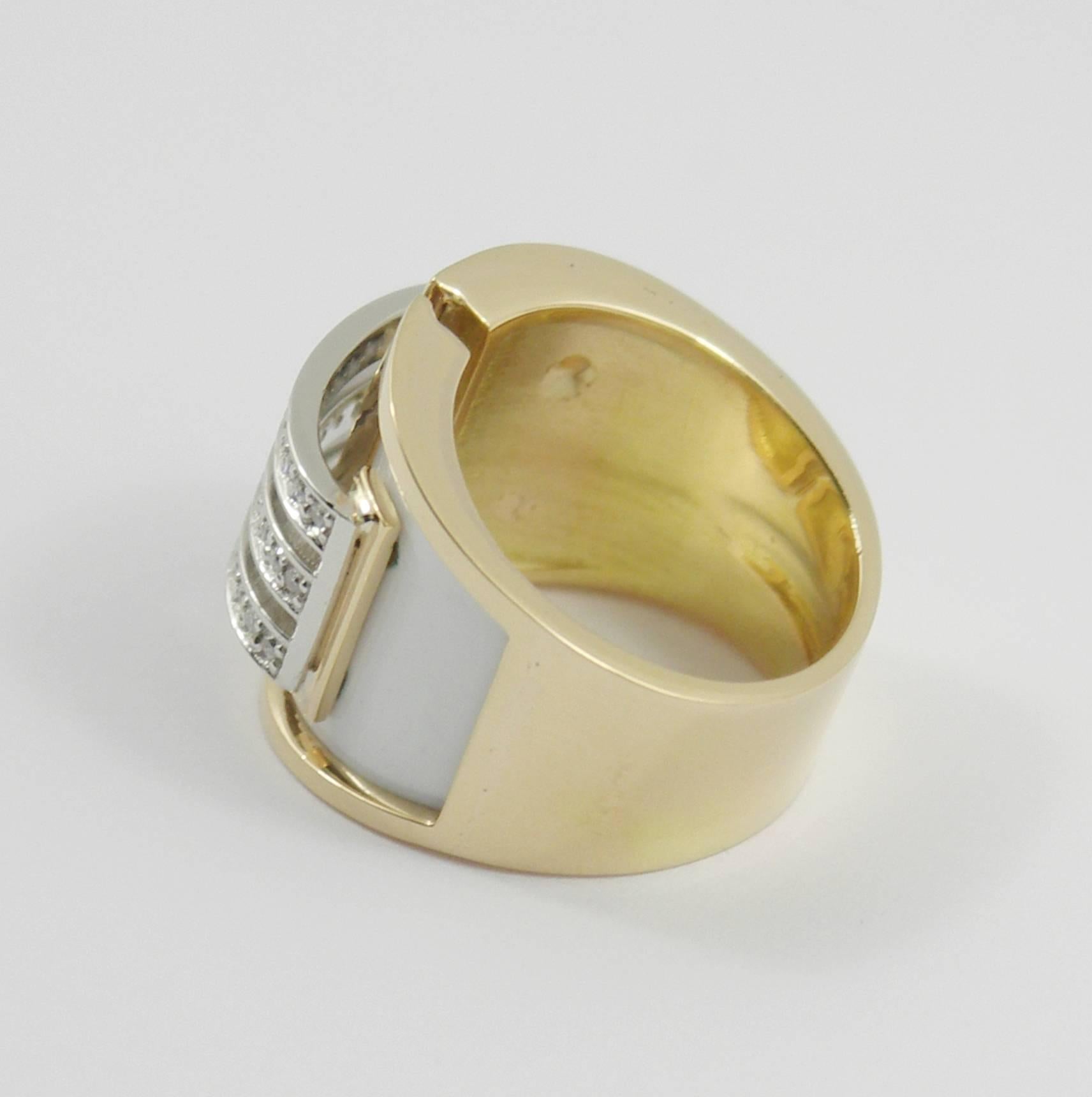 Enamel Diamond Gold Band Ring In Excellent Condition In Palm Beach, FL