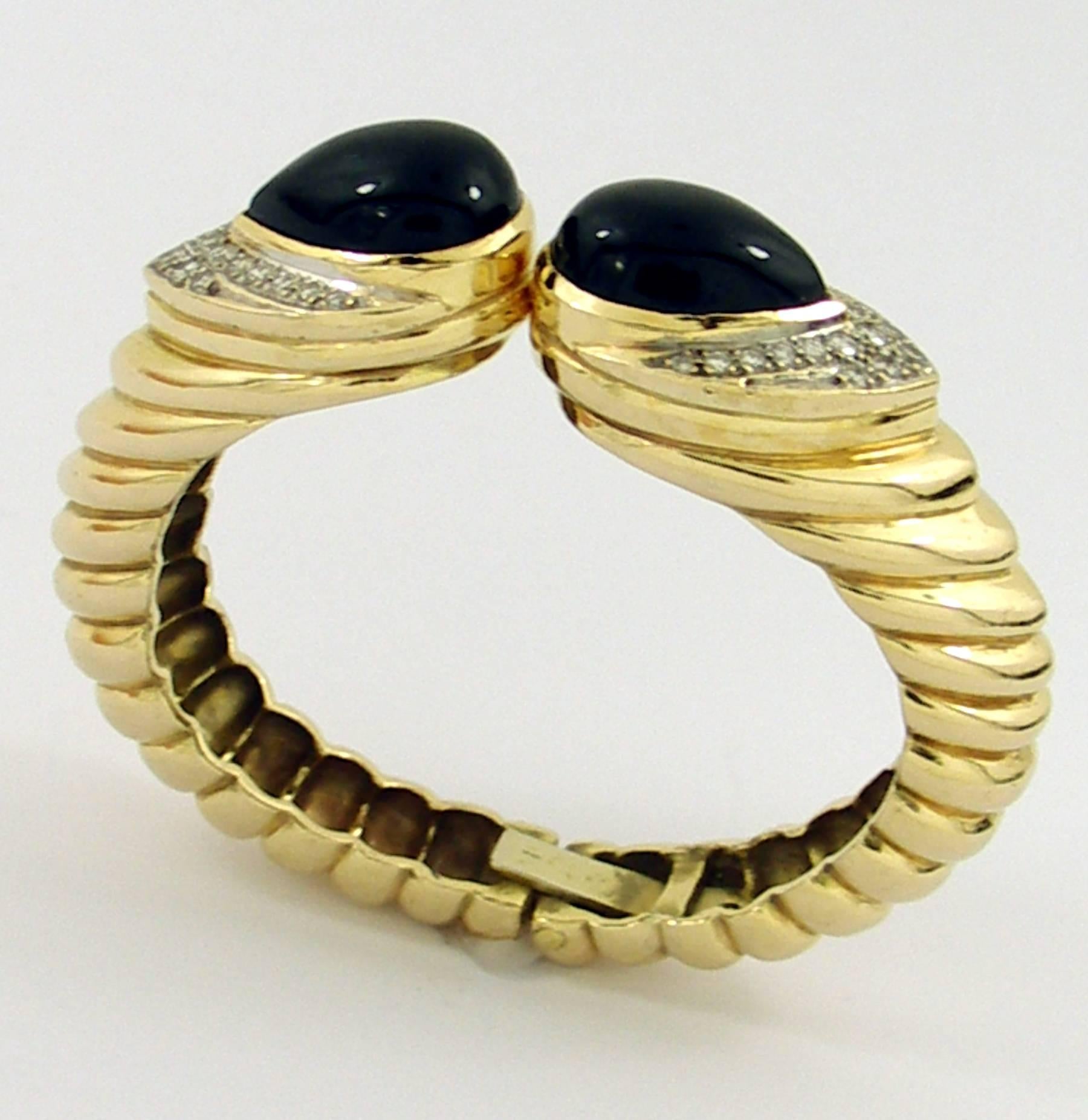 Onyx Diamond Gold Tiered Bracelet In Excellent Condition In Palm Beach, FL