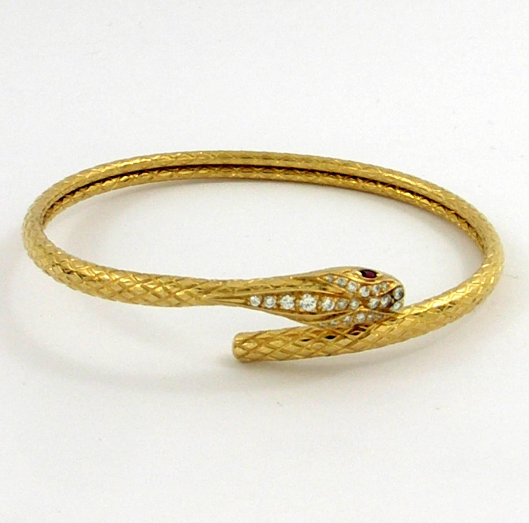Gold Diamond Ruby Snake Bracelet 1