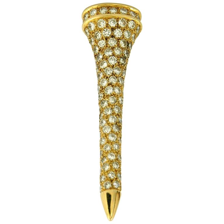 Diamond Gold Golf Tee Pin For Sale at 1stdibs