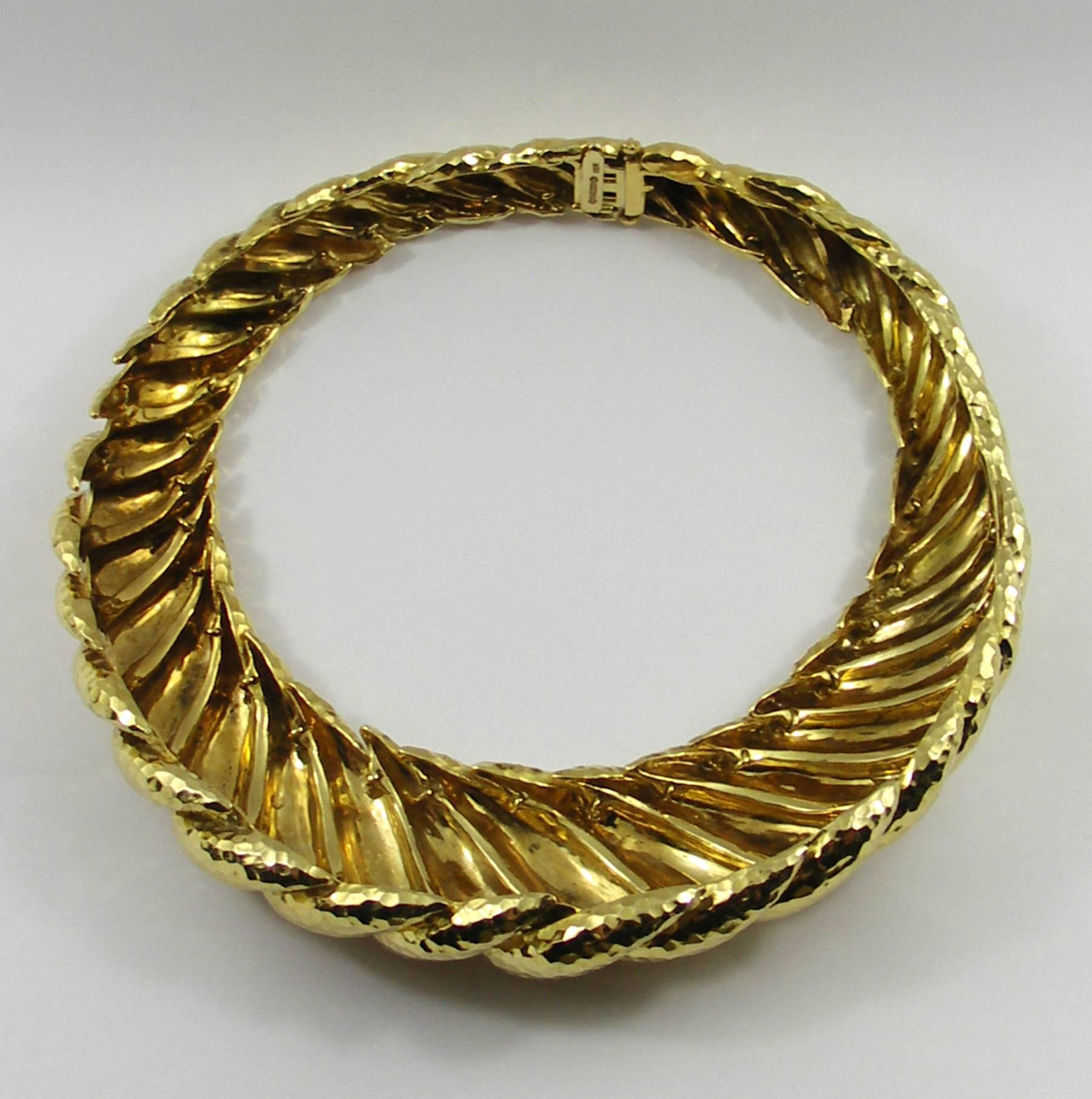 David Webb Hammered Gold Twisted Necklace 1