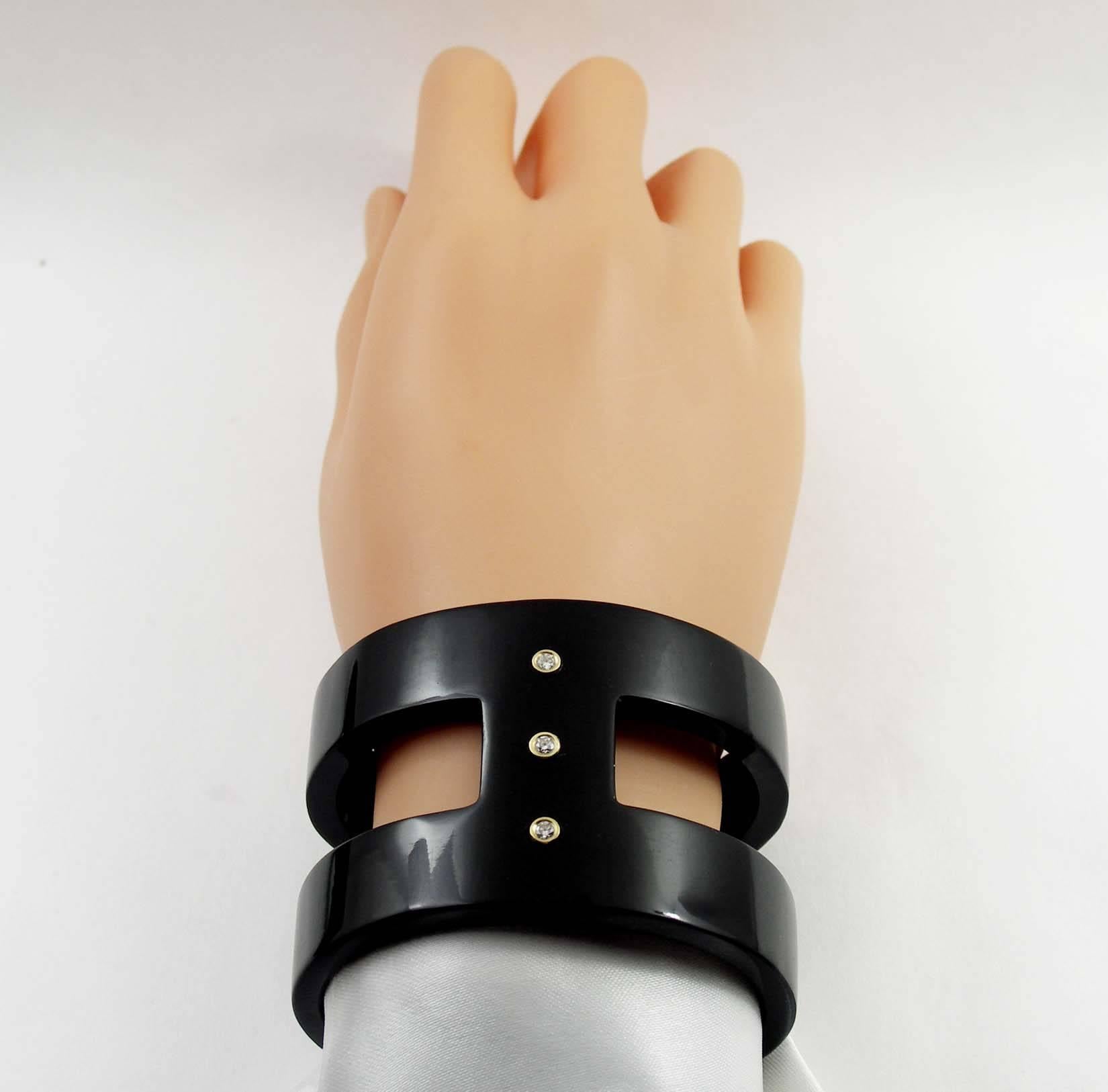 Black Horn Bracelet with Diamonds and Gold 2