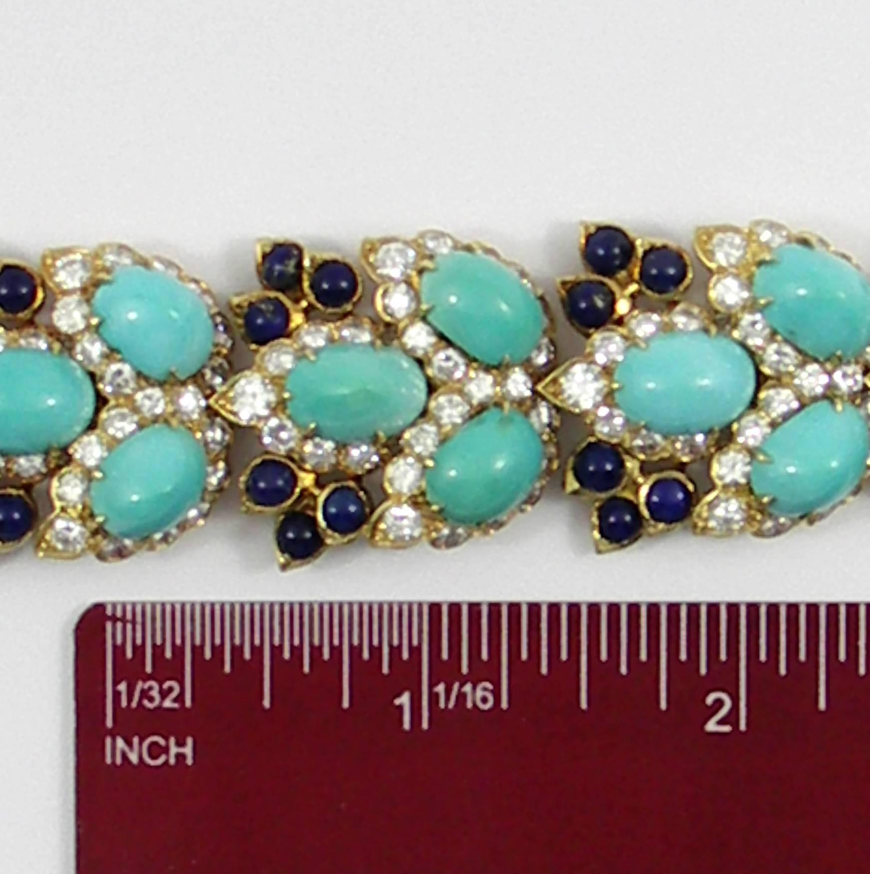 Lapis Turquoise Diamond Gold Bracelet 2