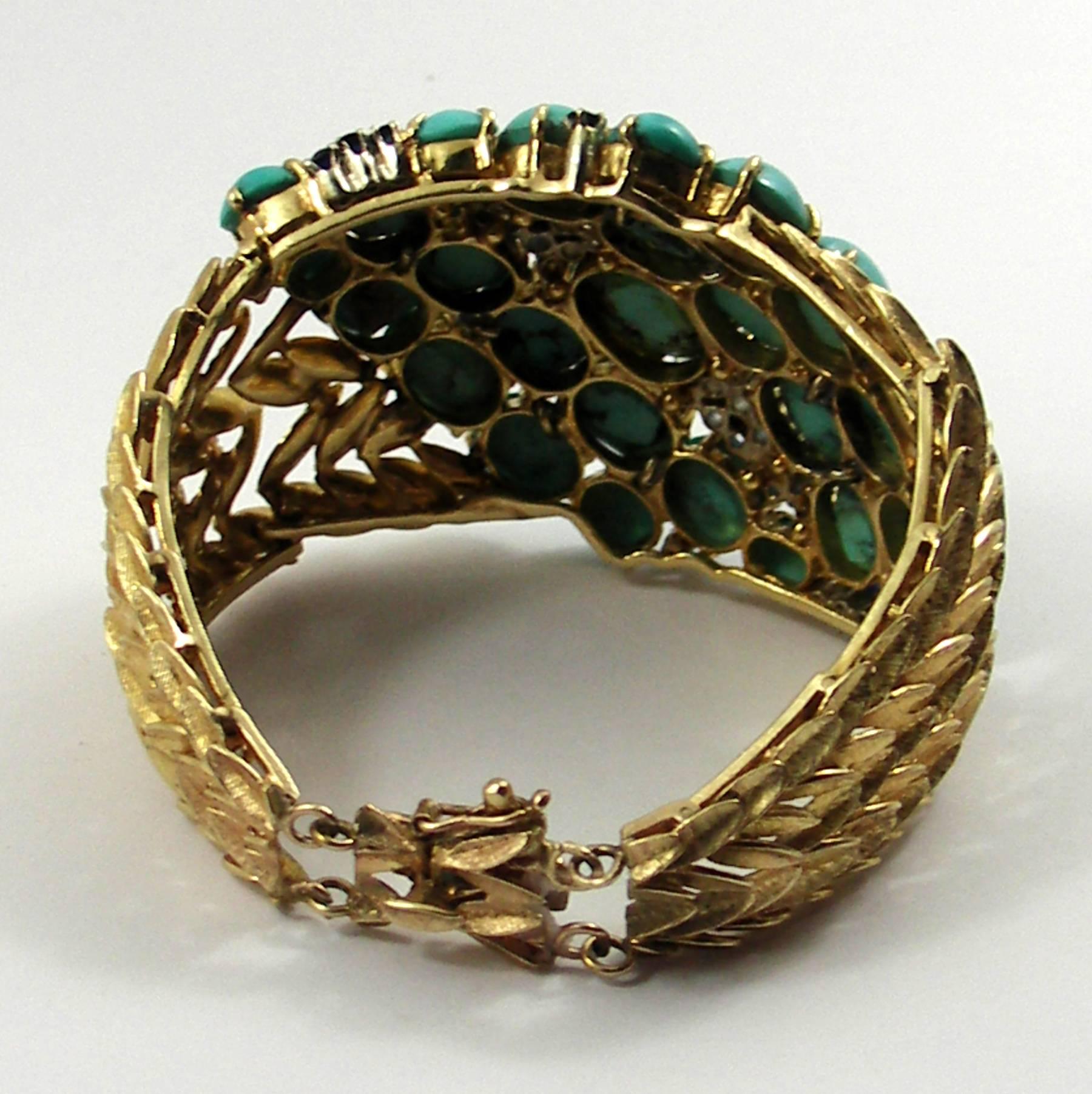 Mid-Century Sapphire Turquoise Diamond Gold Bracelet 1
