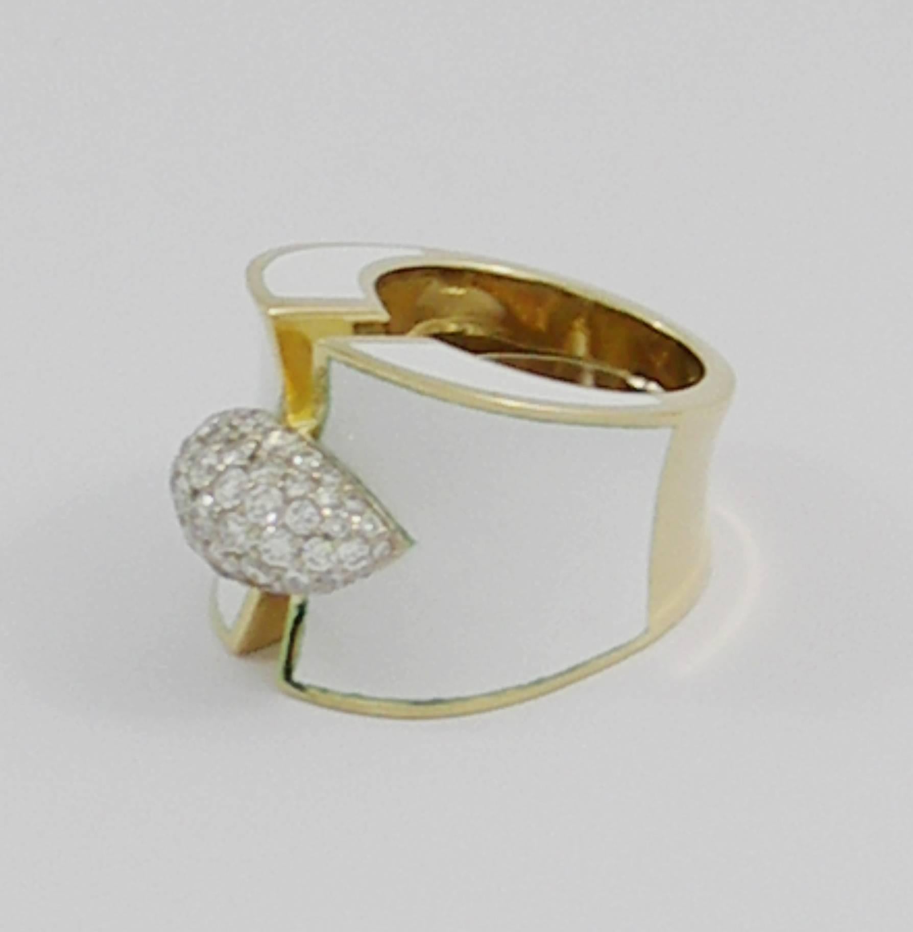 Split Front Yellow Gold with White Enamel and Pave Diamond Connector 2
