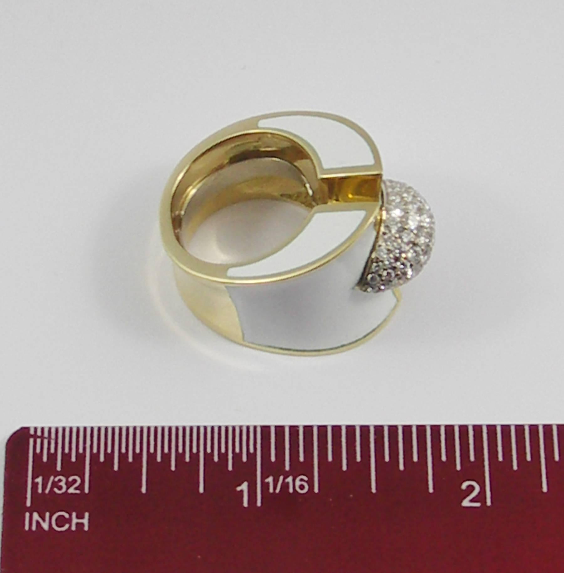 Split Front Yellow Gold with White Enamel and Pave Diamond Connector 4