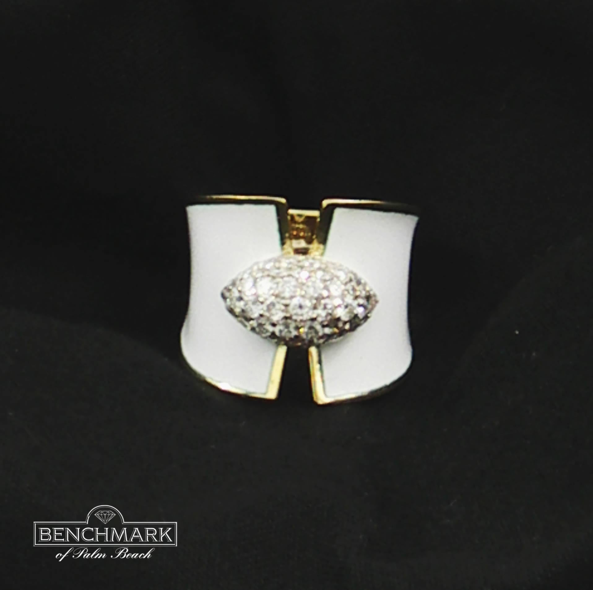 Split Front Yellow Gold with White Enamel and Pave Diamond Connector 3