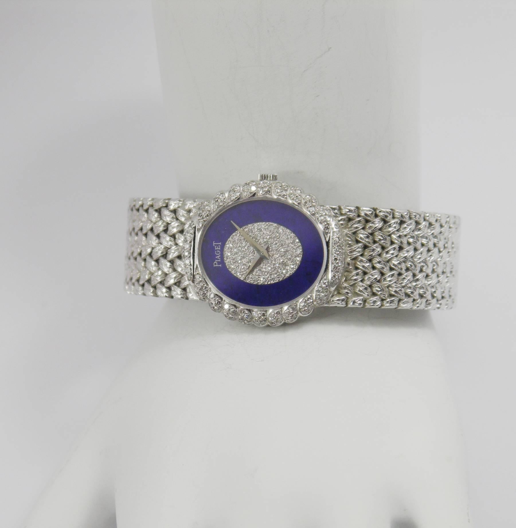 Piaget Ladies White Gold Pavé Diamond Lapis Lazuli Dial Wristwatch 1