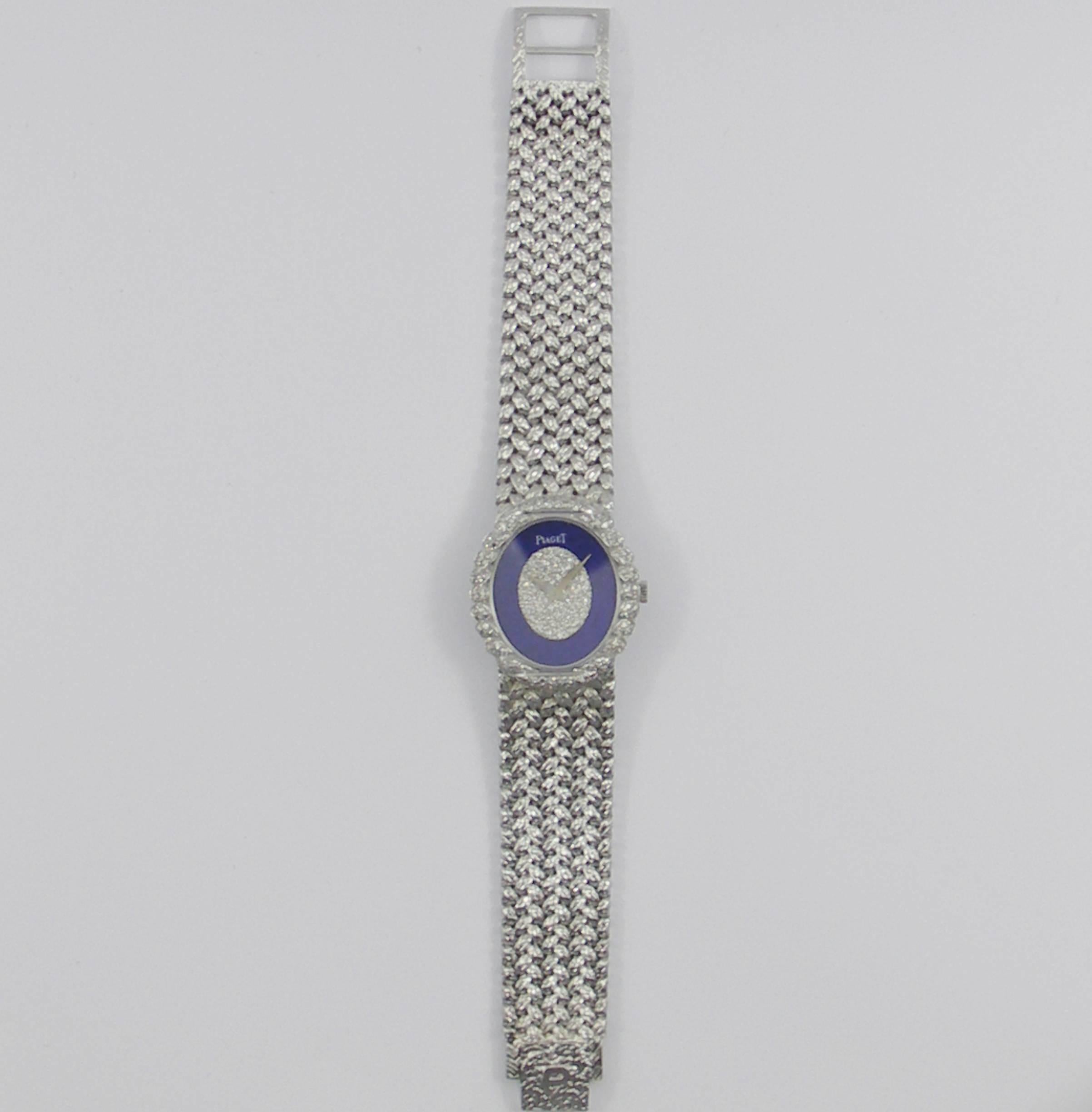 Piaget Ladies White Gold Pavé Diamond Lapis Lazuli Dial Wristwatch 4