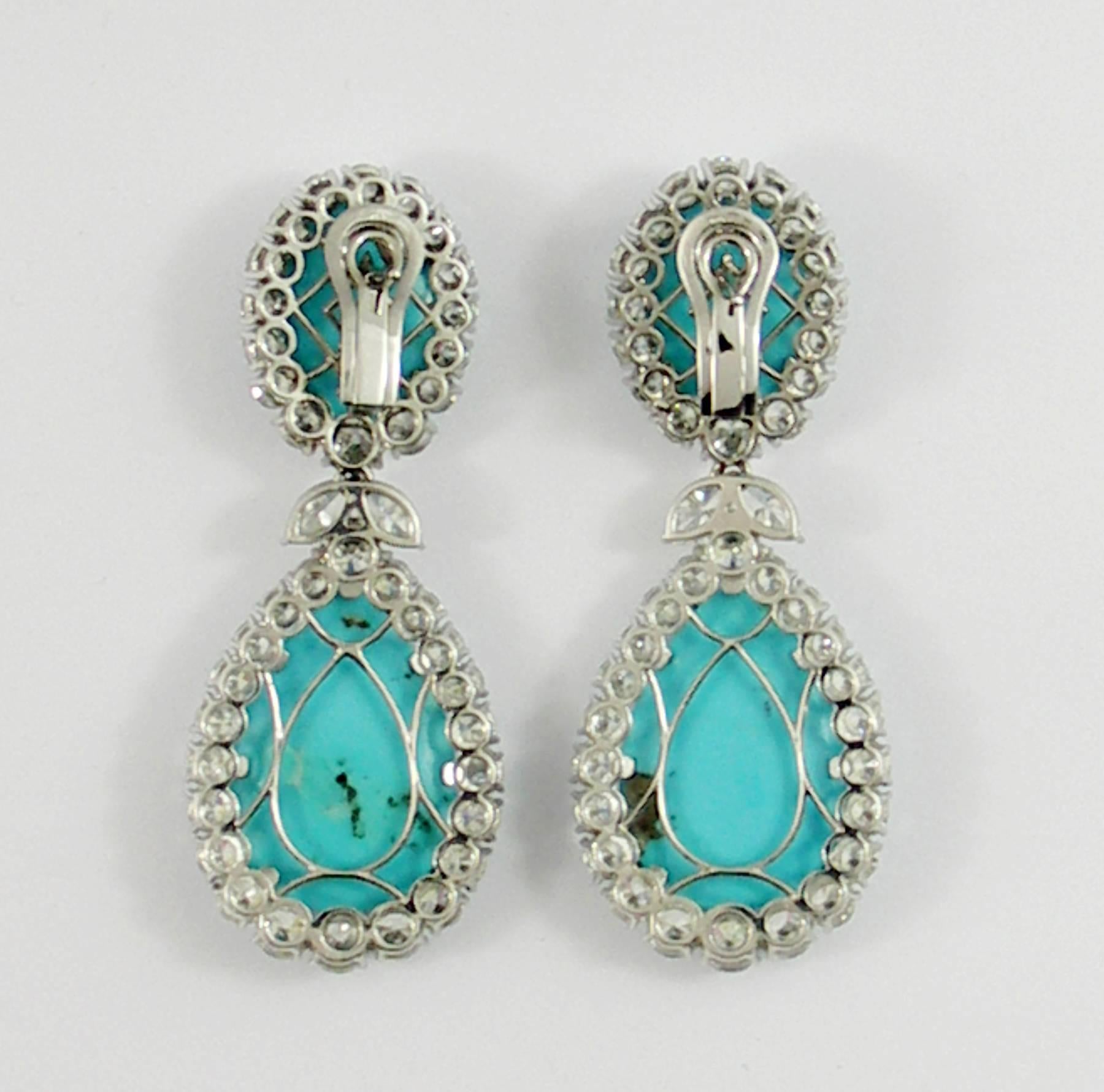 Women's  Diamond Turquoise Pendant Earrings