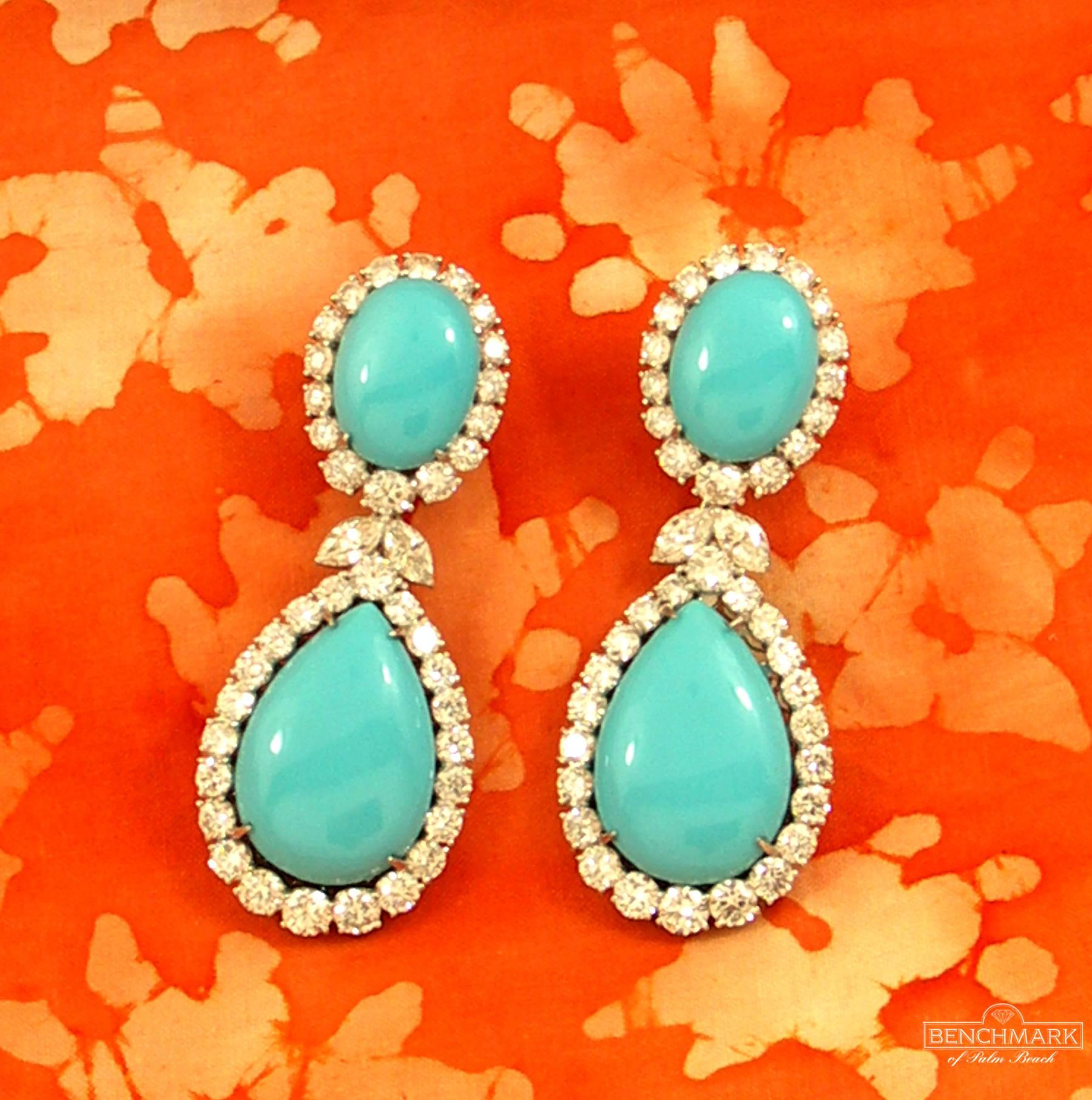  Diamond Turquoise Pendant Earrings In Excellent Condition In Palm Beach, FL