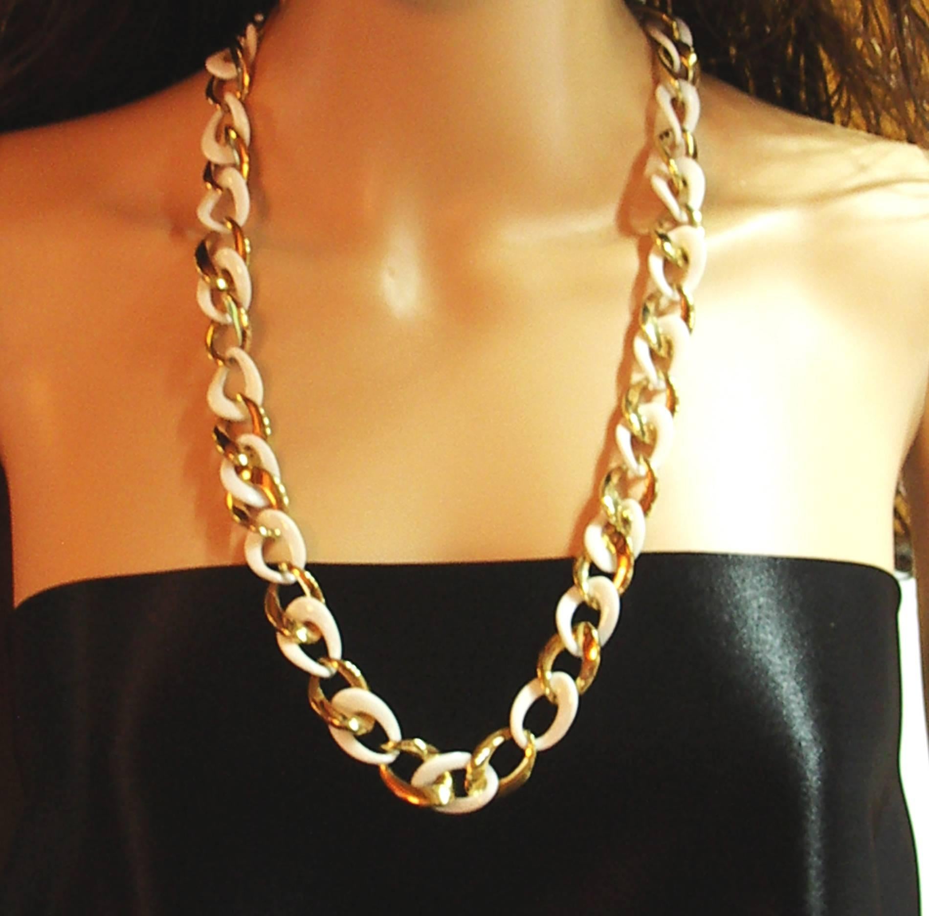 Long Necklace with Gold and Porcelain Links 1