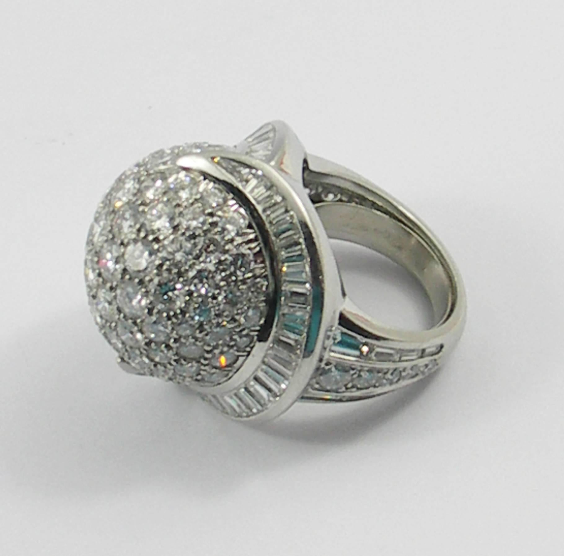 Valentin Magro Platinum Round Diamond and Baguette Diamond Globe Ring In Excellent Condition In Palm Beach, FL