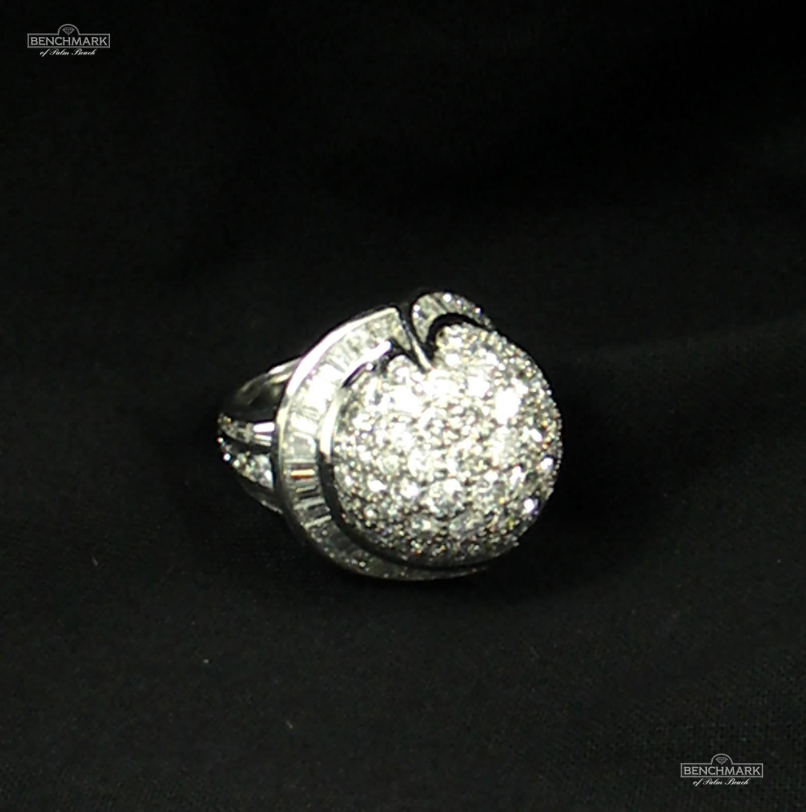 Valentin Magro Platinum Round Diamond and Baguette Diamond Globe Ring 2