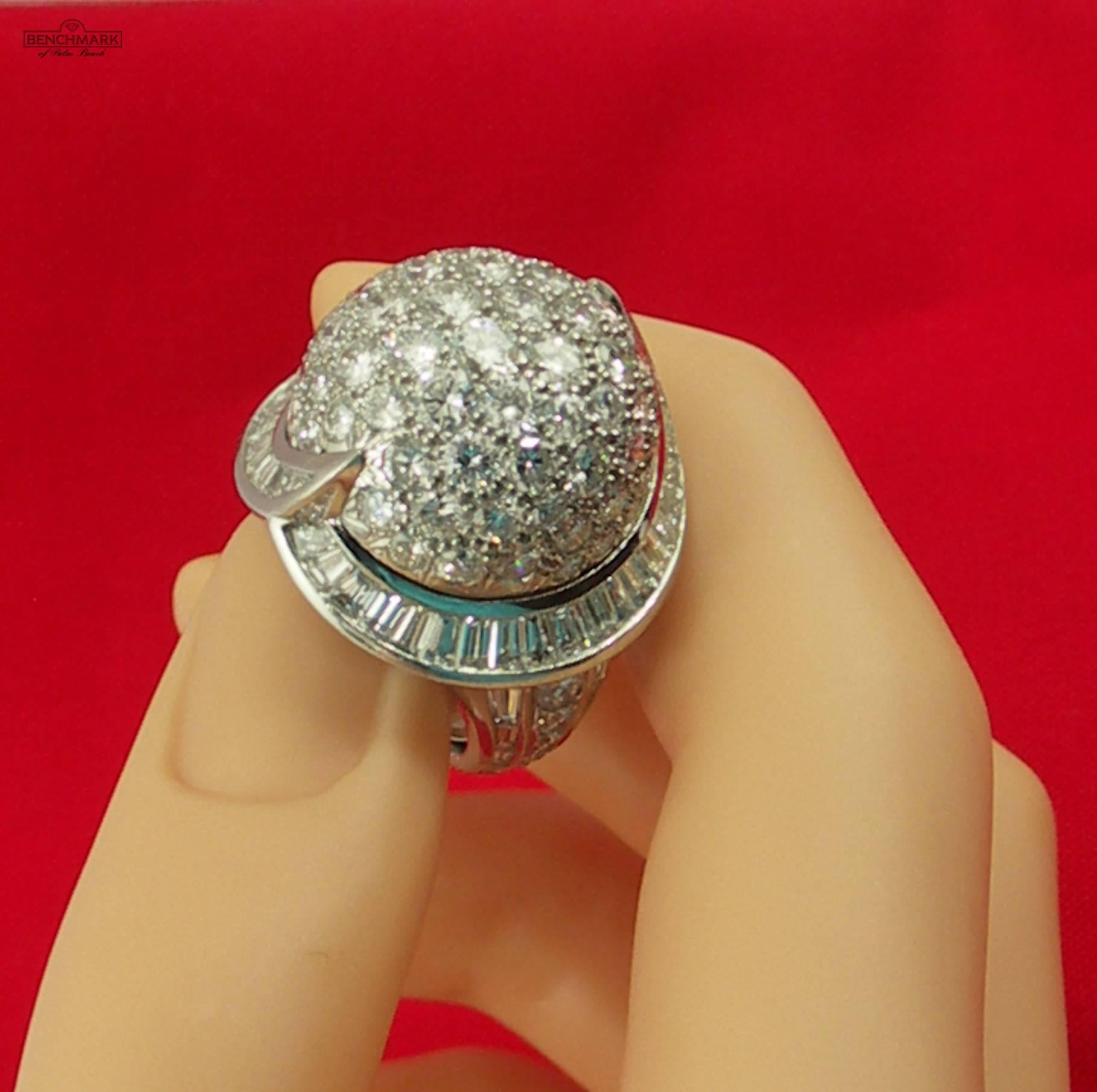 Brilliant Cut Valentin Magro Platinum Round Diamond and Baguette Diamond Globe Ring