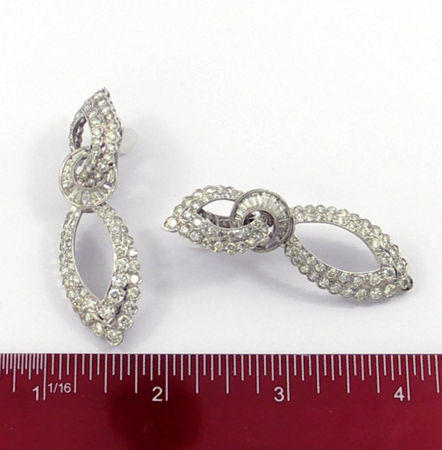 Tailored Looking White Gold Hanging Earrings Set with Diamonds 2