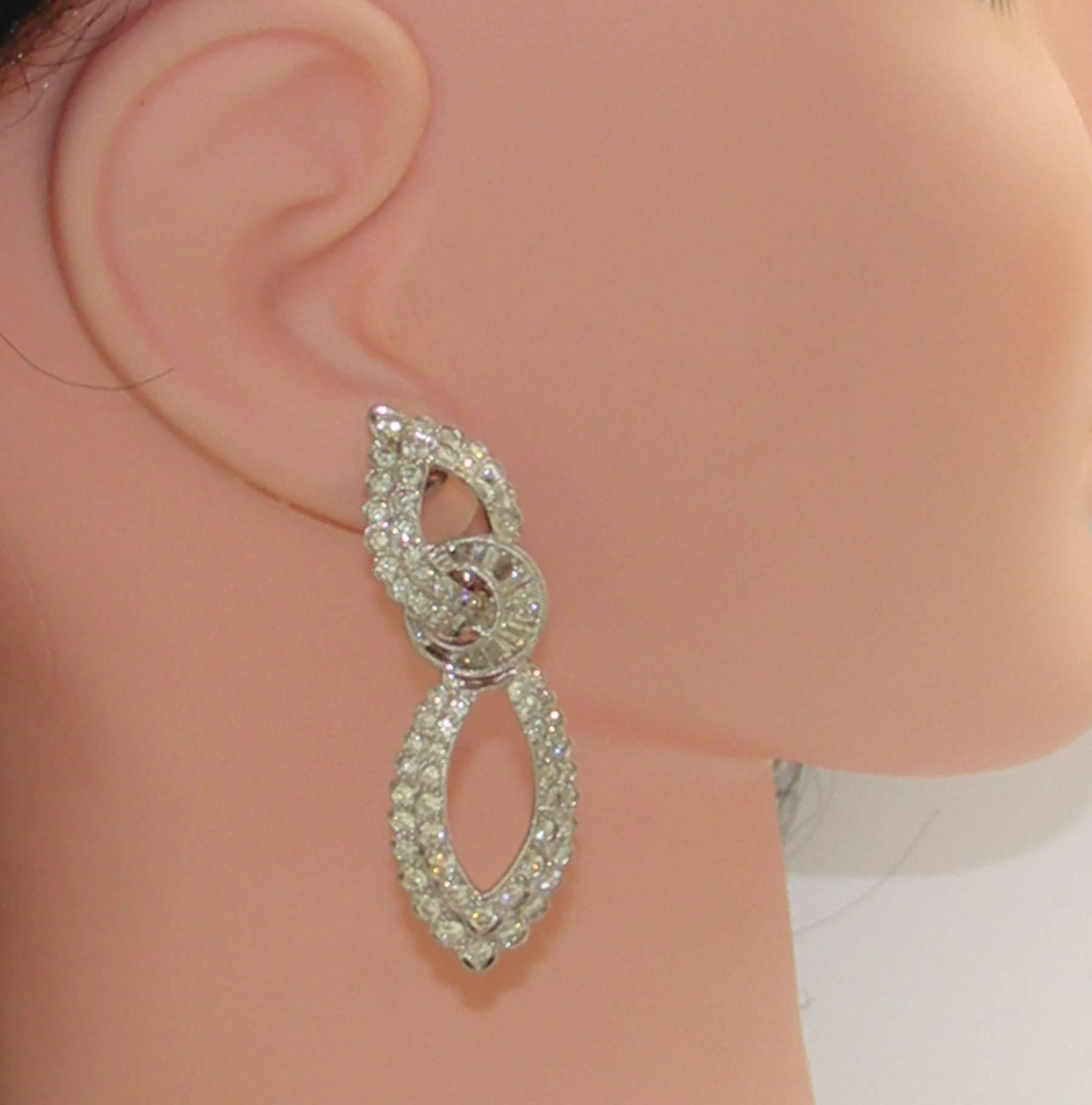 Tailored Looking White Gold Hanging Earrings Set with Diamonds 1