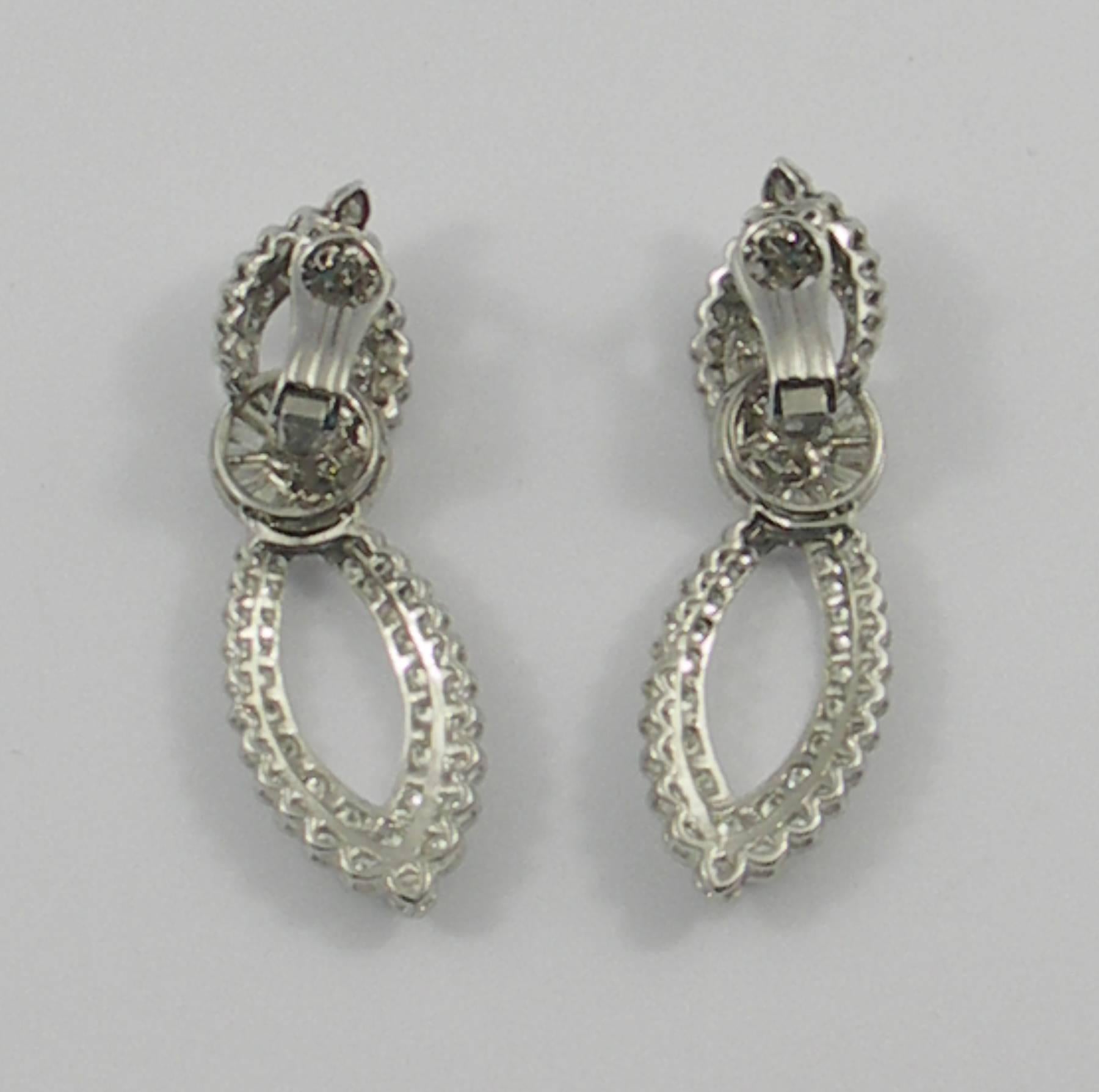 Tailored Looking White Gold Hanging Earrings Set with Diamonds 4