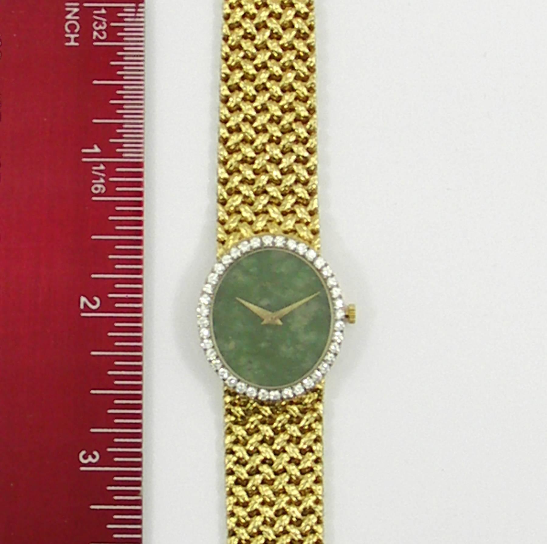 Piaget Yellow Gold Diamond Bezel Jade Dial Woven Bracelet Wristwatch 2