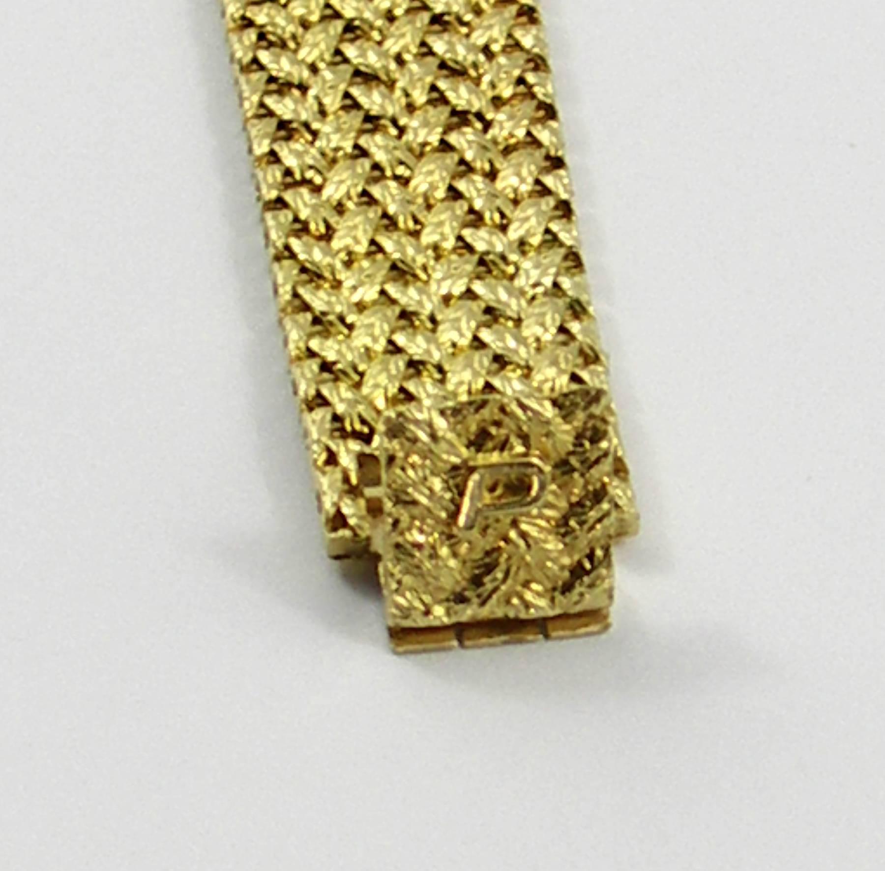 Piaget Yellow Gold Diamond Bezel Jade Dial Woven Bracelet Wristwatch 6