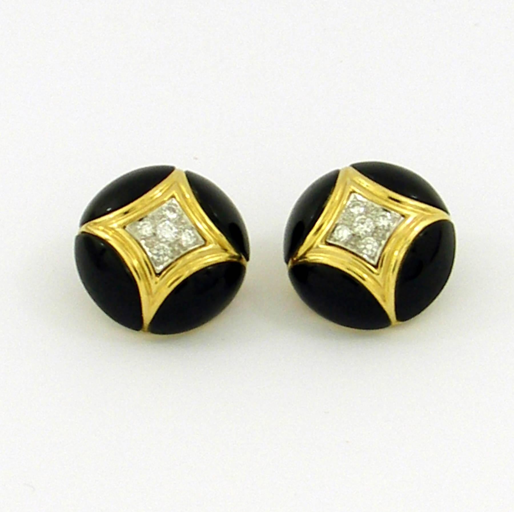 Women's Van Cleef & Arpels Onyx and Diamond Gold Earrings