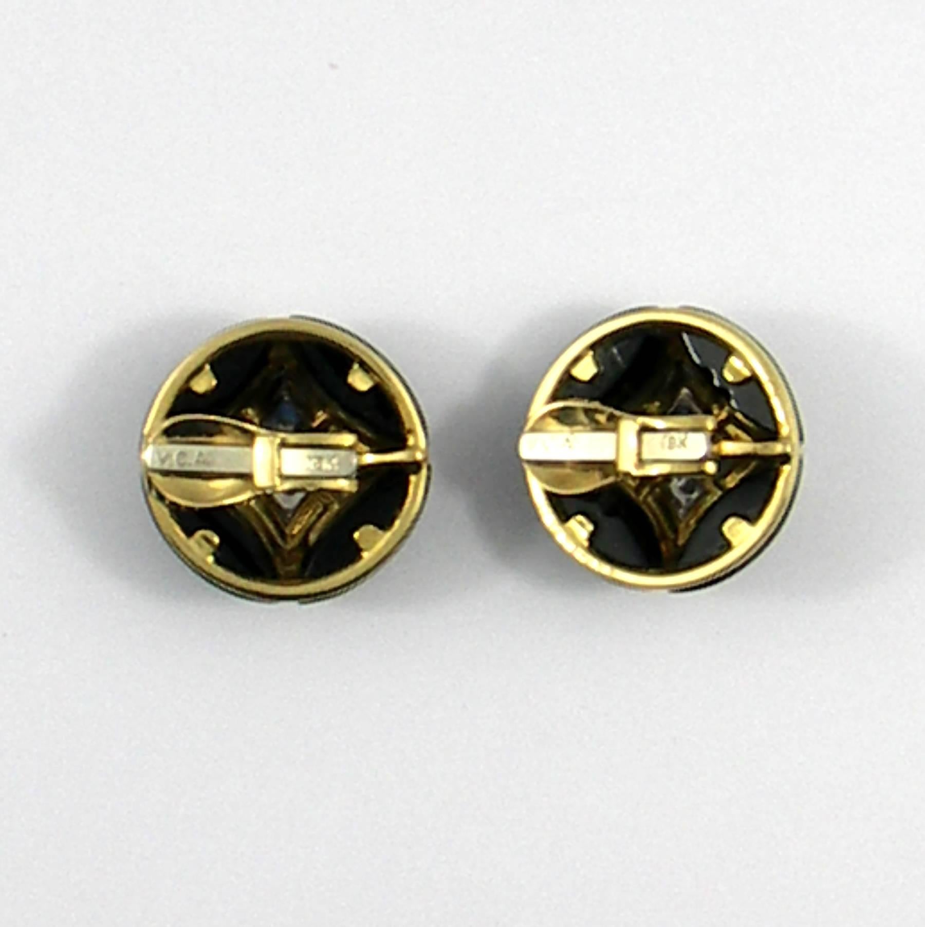 Van Cleef & Arpels Onyx and Diamond Gold Earrings 4