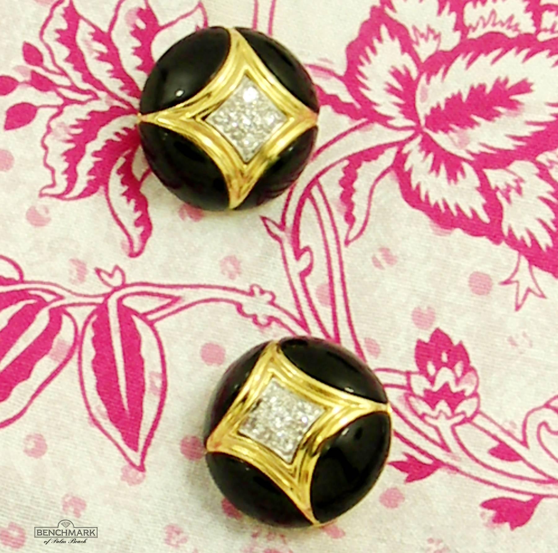 Van Cleef & Arpels Onyx and Diamond Gold Earrings 1