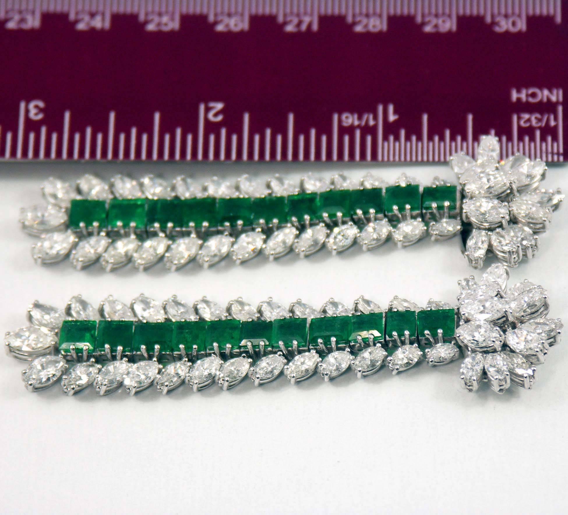 Extra Long, Platinum, Emerald and Diamond Cocktail Earrings 1